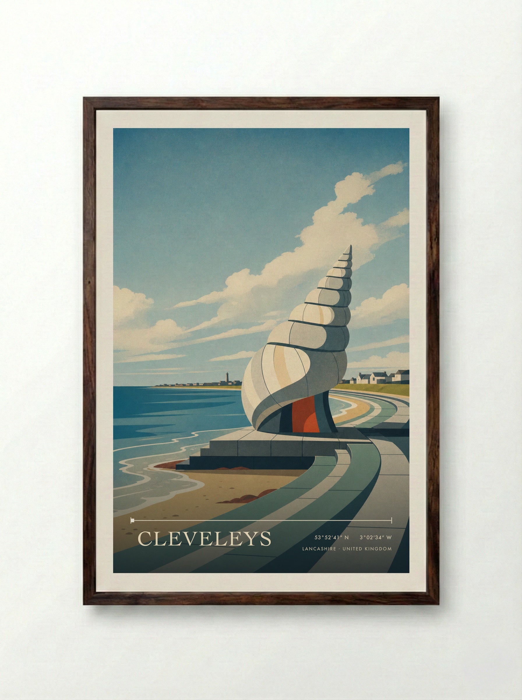 Cleveleys Lancashire United Kingdom Travel Poster - Framed Print Dark Wood
