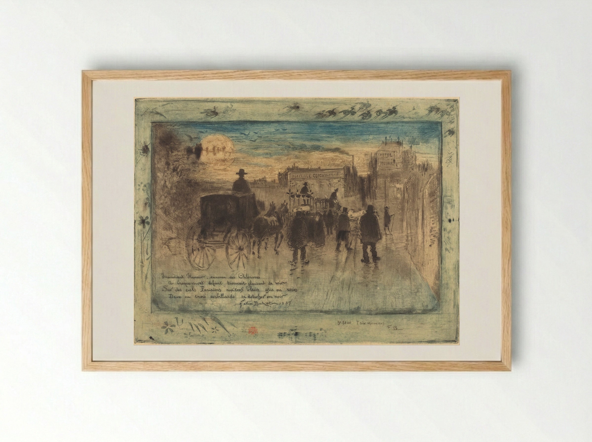Clichy Boulevard Funerary Procession - Félix Hilaire Buhot - Framed Print Wood
