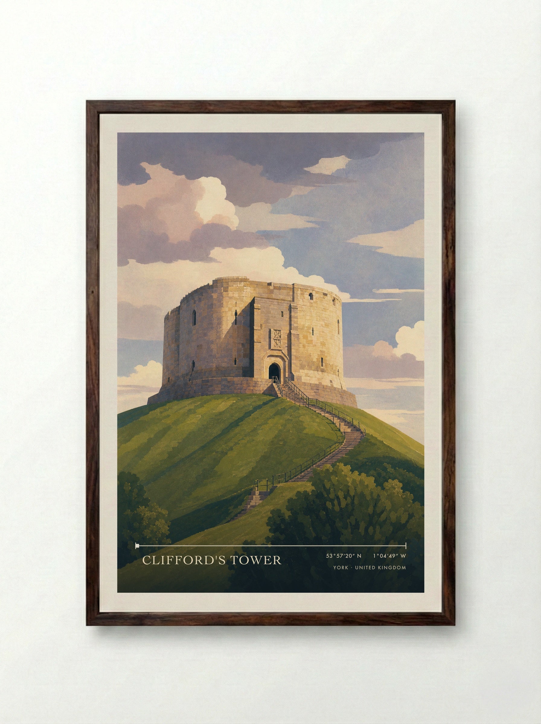 Clifford's Tower York United Kingdom Travel Poster - Framed Print Dark Wood