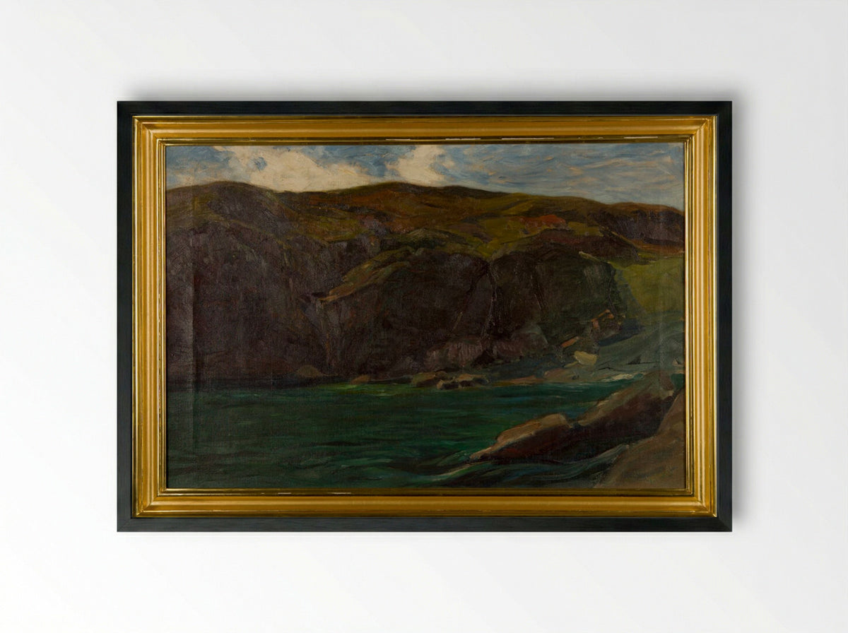 Cliffs and Sea at Ogunquit, Maine - Charles Herbert Woodbury - Framed Print Black