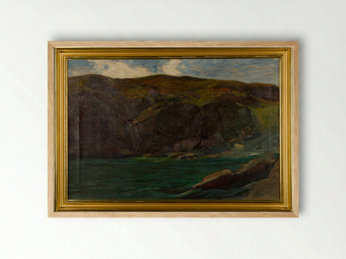 Cliffs and Sea at Ogunquit, Maine - Charles Herbert Woodbury - Framed Print Wood