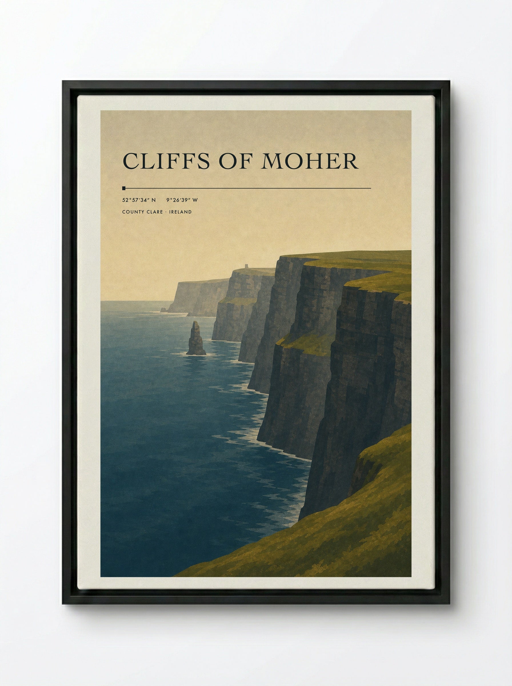 Cliffs of Moher Ireland Travel Poster - Framed Canvas Black