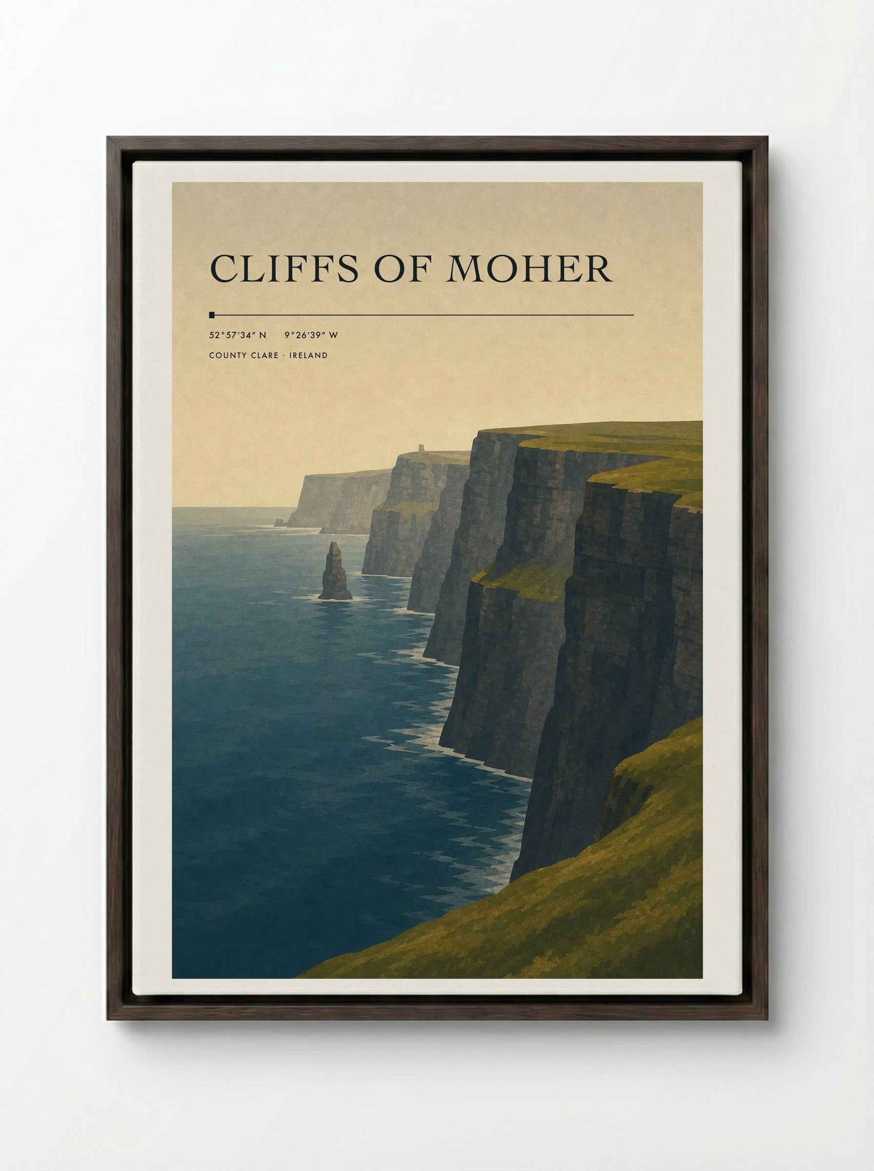 Cliffs of Moher Ireland Travel Poster - Framed Canvas Dark Wood