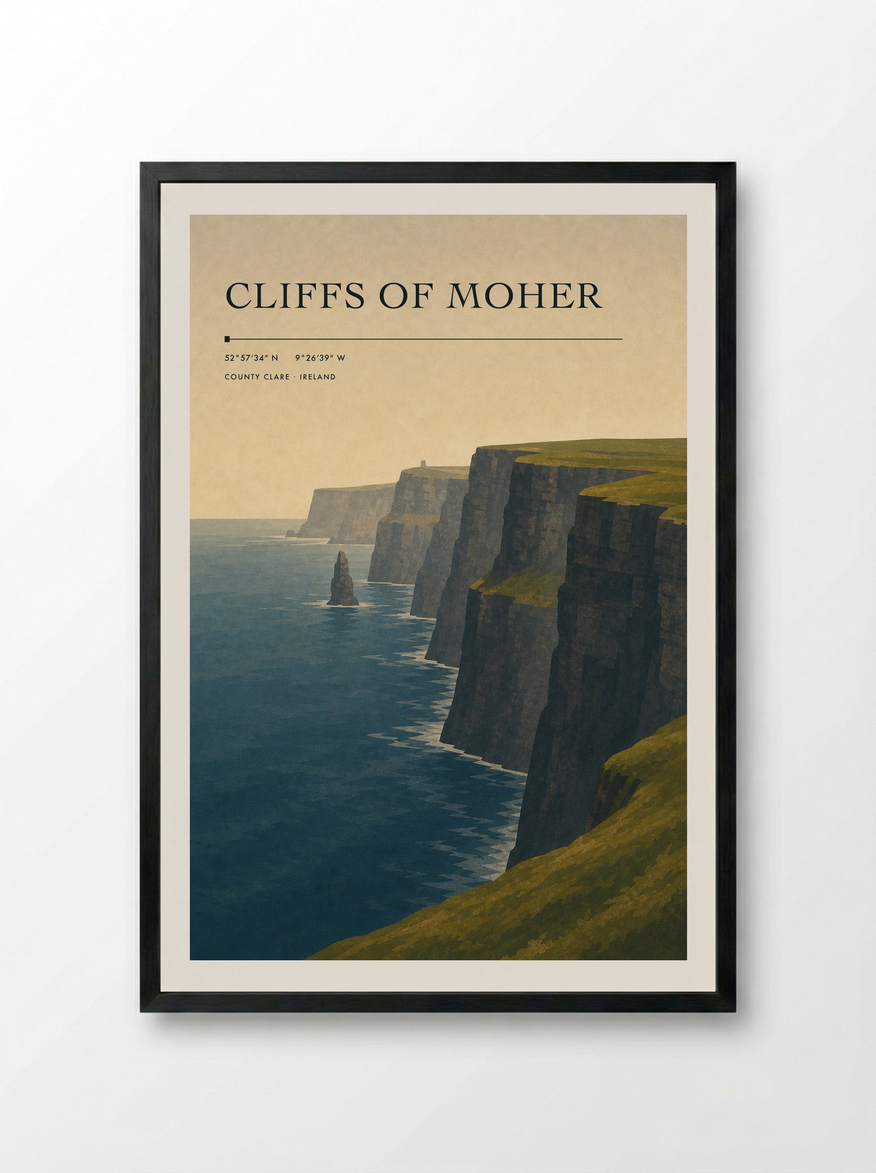 Cliffs of Moher Ireland Travel Poster - Framed Print Black