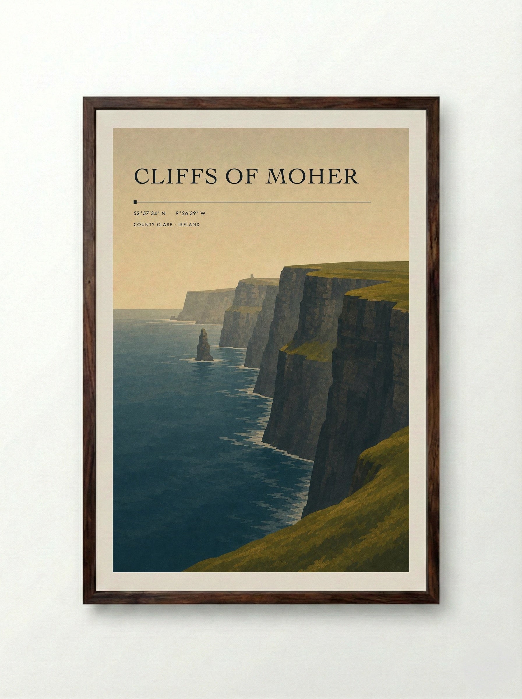 Cliffs of Moher Ireland Travel Poster - Framed Print Dark Wood