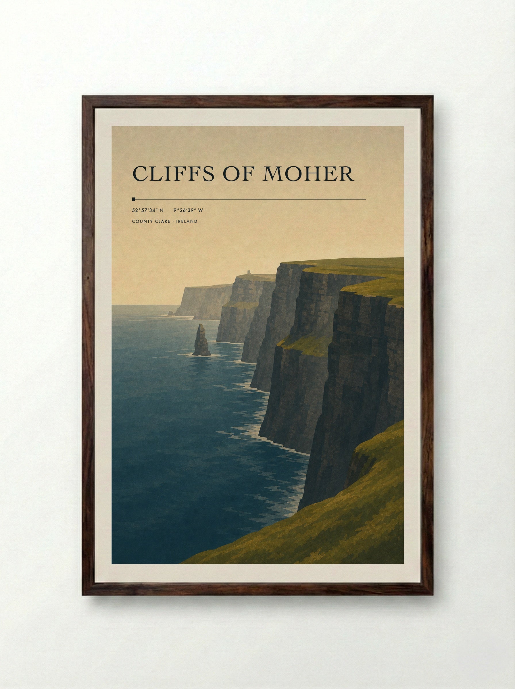 Cliffs of Moher Ireland Travel Poster - Framed Print Dark Wood