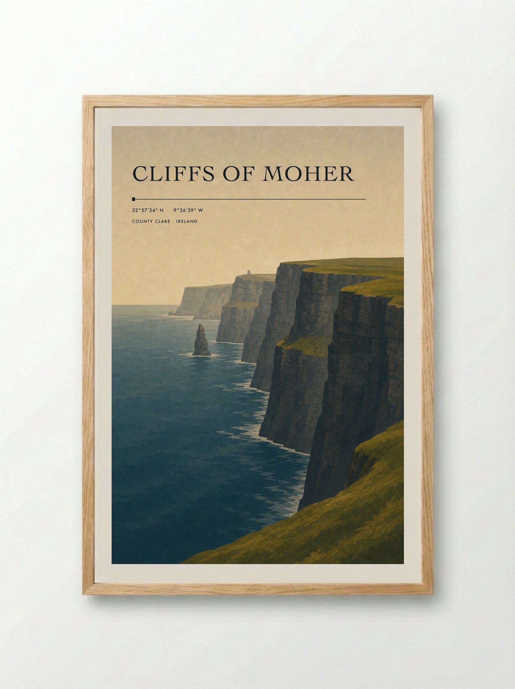 Cliffs of Moher Ireland Travel Poster - Framed Print Wood