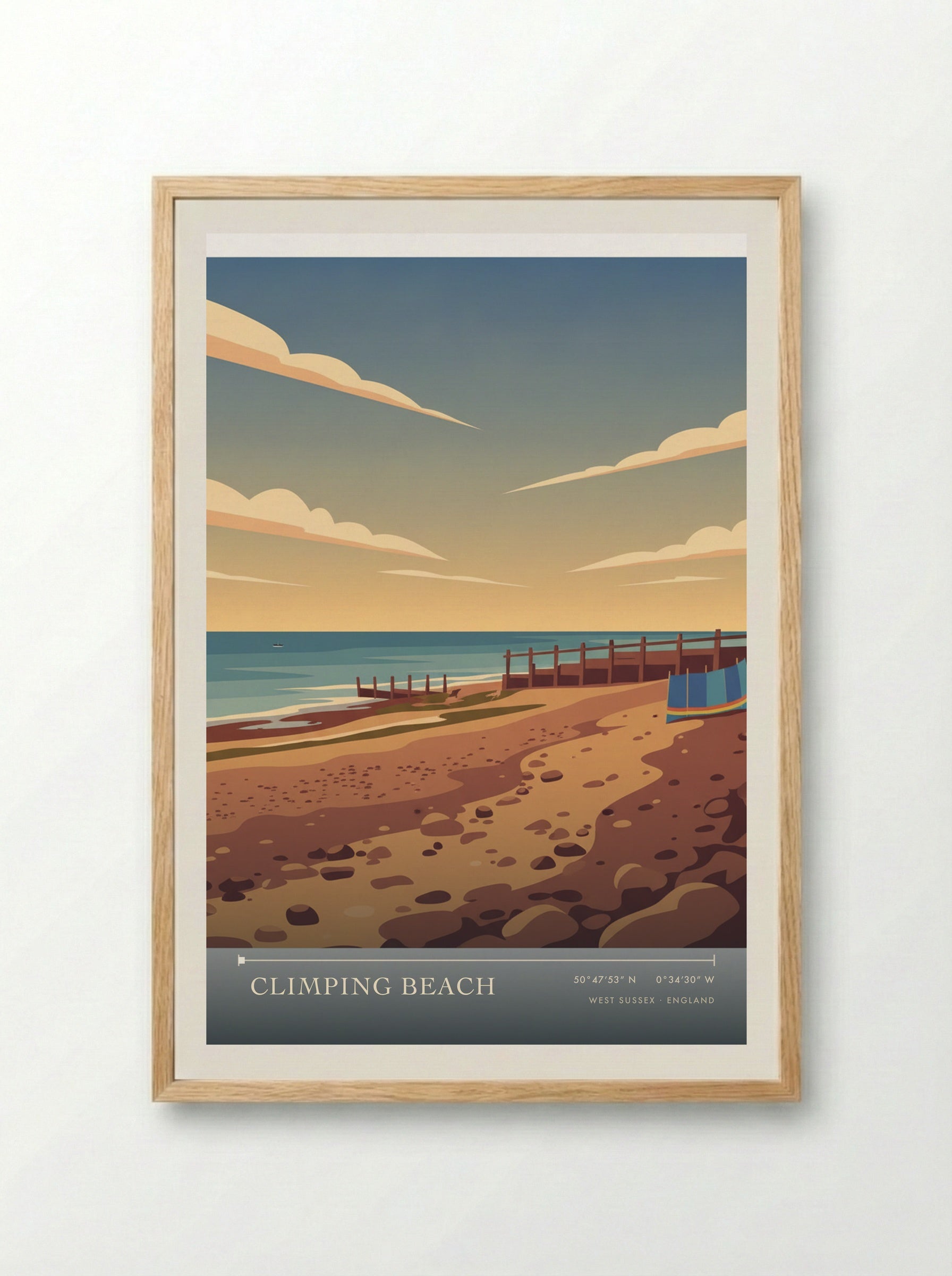 Climping Beach West Sussex England Travel Poster - Framed Print Wood