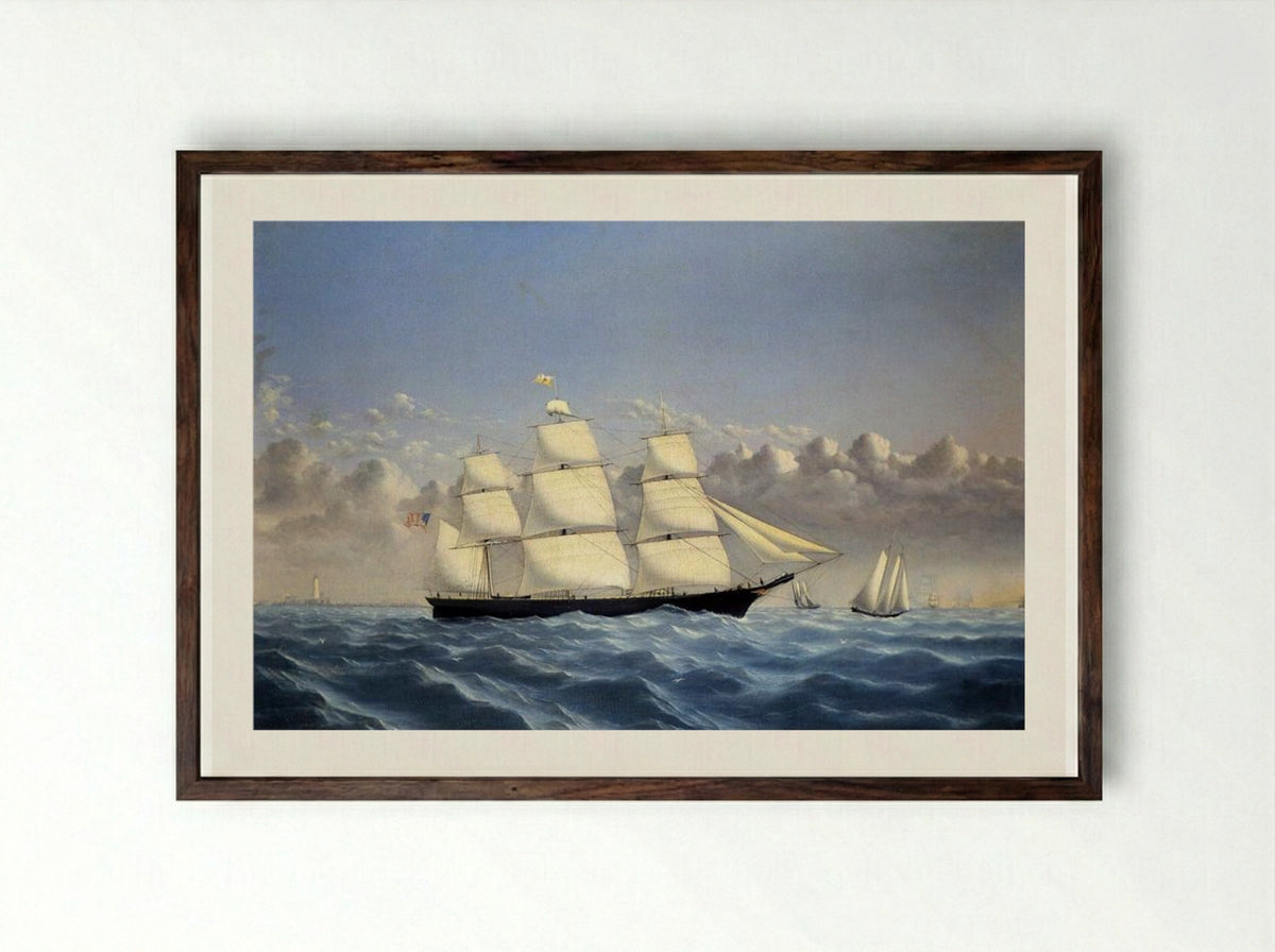 Clipper Ship 'Golden West' of Boston, Outward Bound - William Bradford - Framed Print Dark Wood