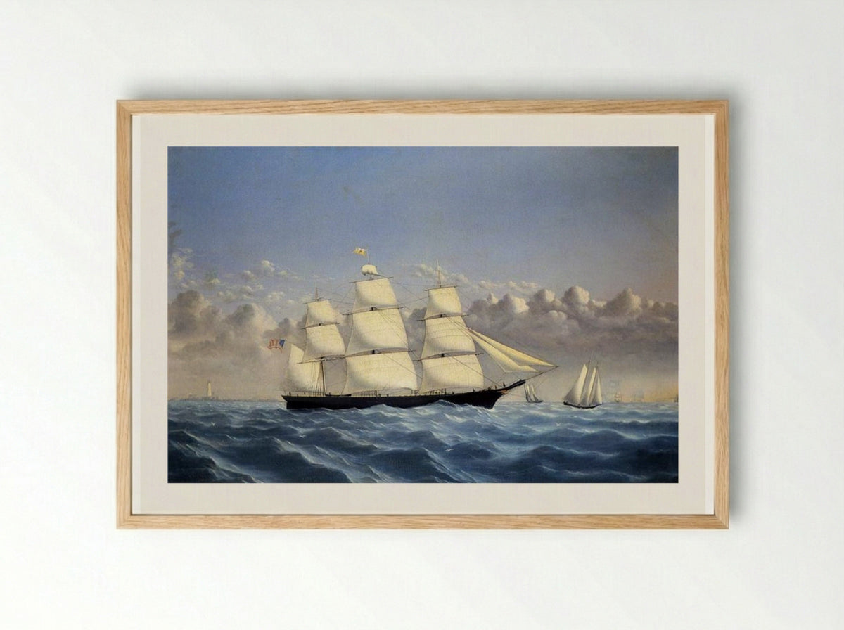 Clipper Ship 'Golden West' of Boston, Outward Bound - William Bradford - Framed Print Wood