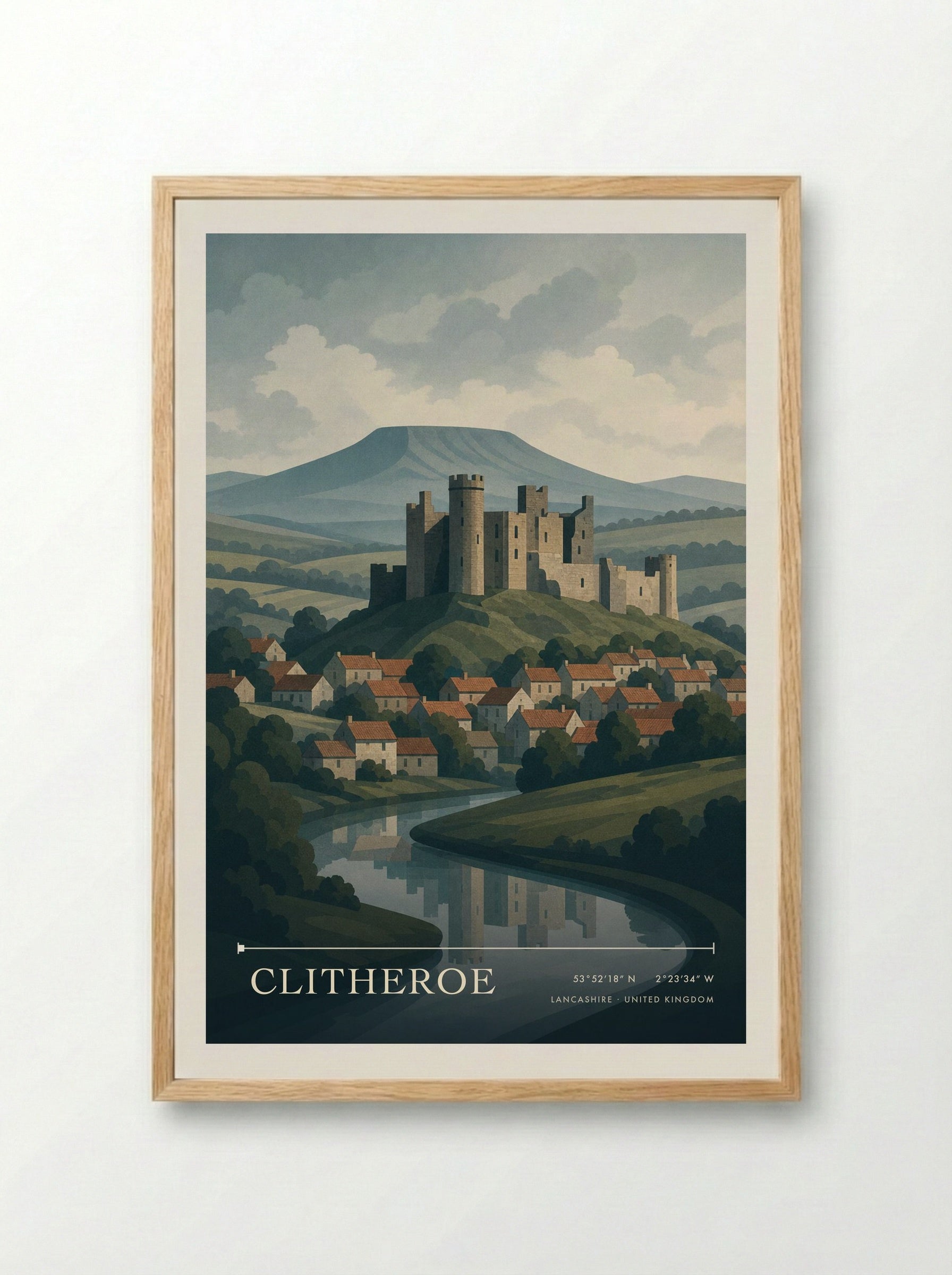 Clitheroe Lancashire United Kingdom Travel Poster - Framed Print Wood