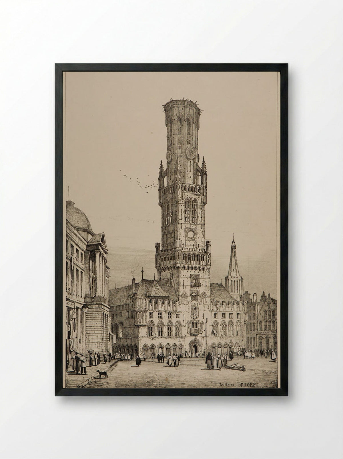Clock Tower, Bruges - Samuel Prout - Framed Print Black