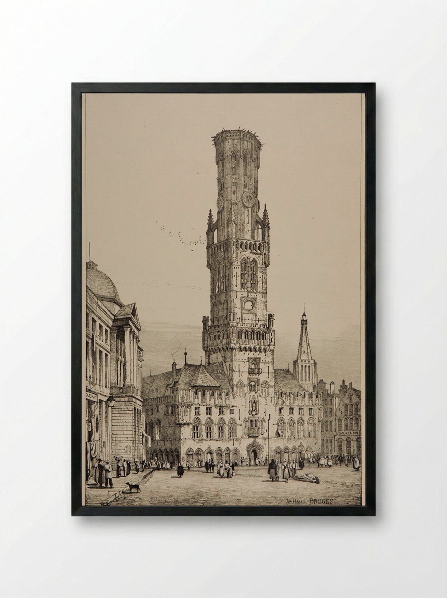 Clock Tower, Bruges - Samuel Prout - Framed Print Black