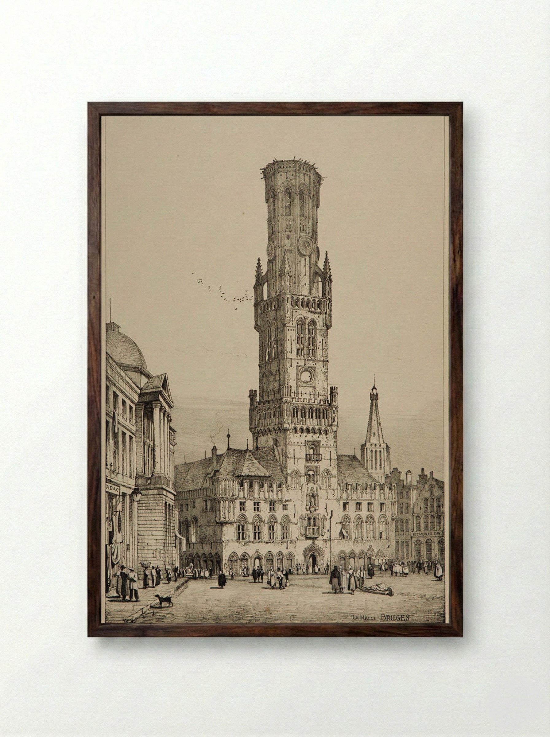 Clock Tower, Bruges - Samuel Prout - Framed Print Dark Wood