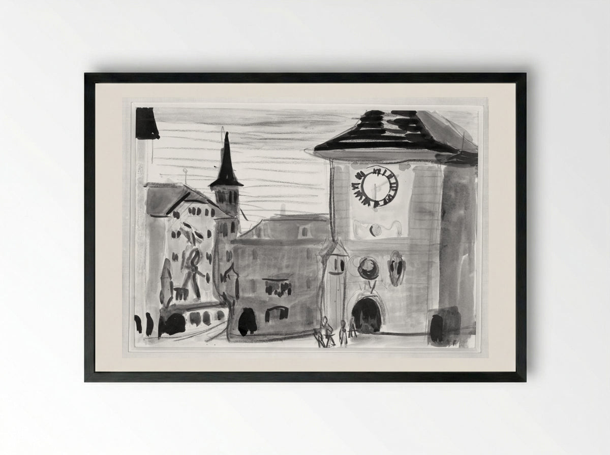 Clock Tower at Bern - Ernst Ludwig Kirchner - Framed Print Black