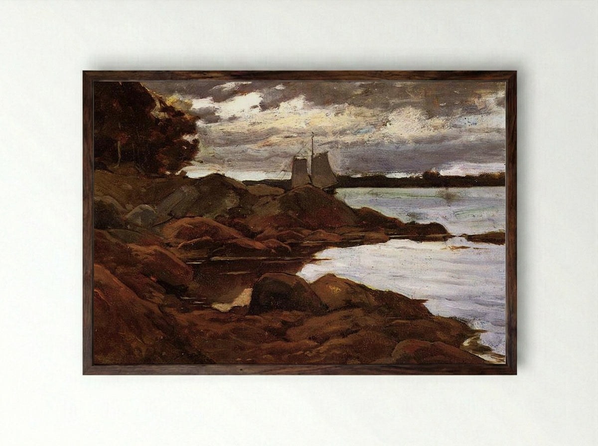 Close of Day on the Maine Shore - Willard Metcalf - Framed Print Dark Wood