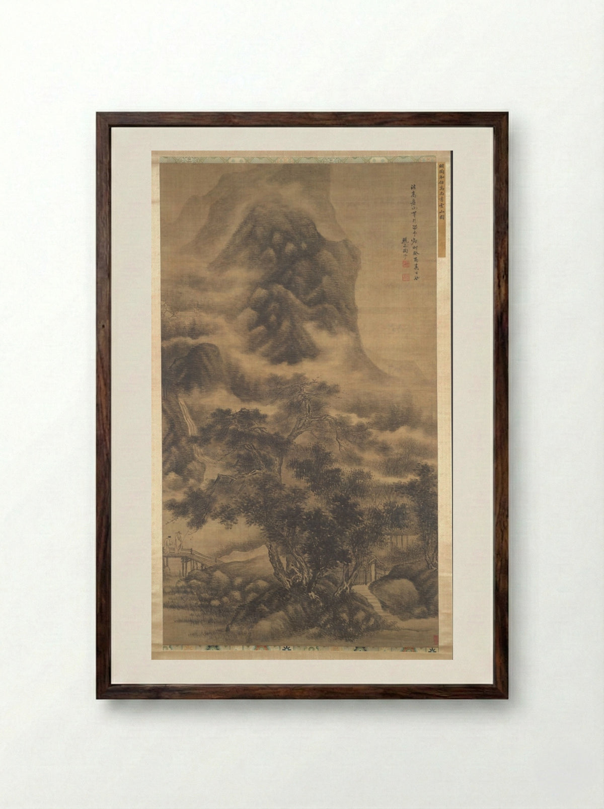 Clouds Visiting a Mountain Retreat - Tao Hong - Framed Print Dark Wood