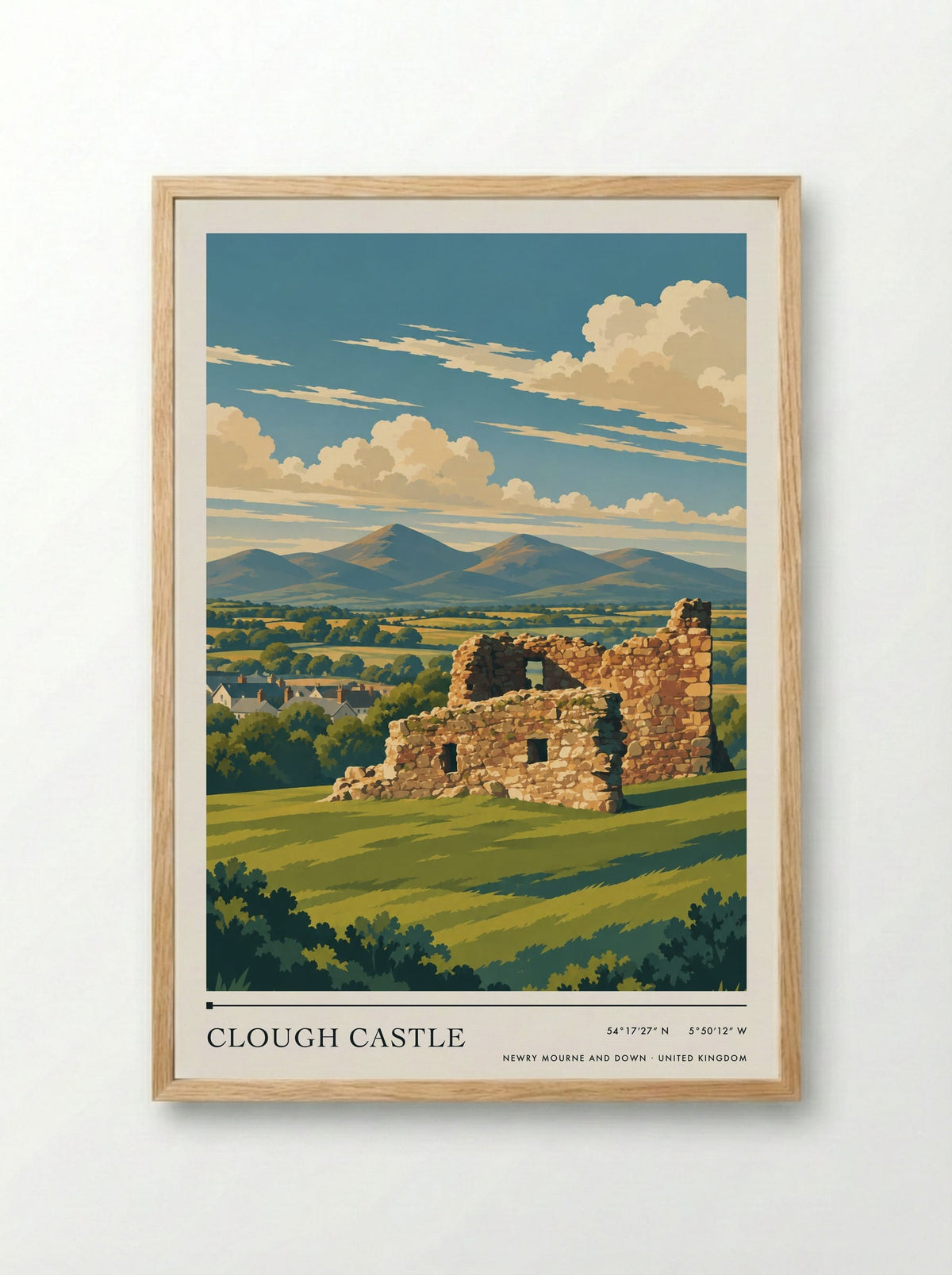 Clough Castle, Newry Mourne and Down | Travel Poster - Framed Print Wood