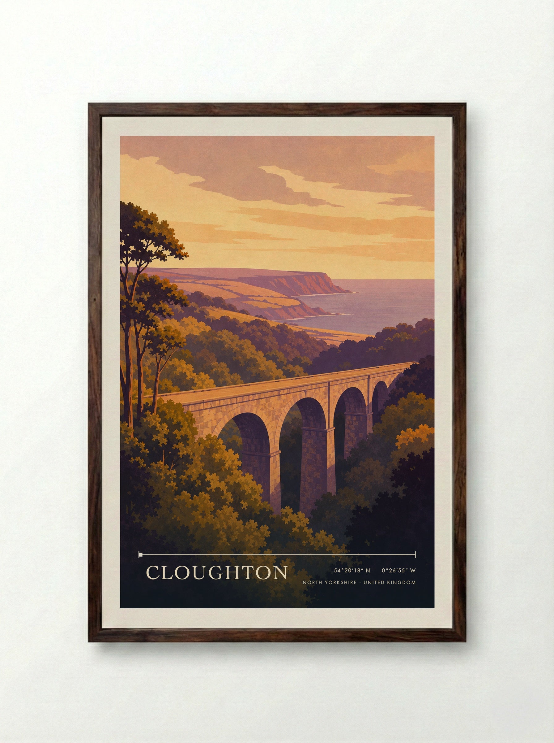 Cloughton North Yorkshire United Kingdom Travel Poster - Framed Print Dark Wood