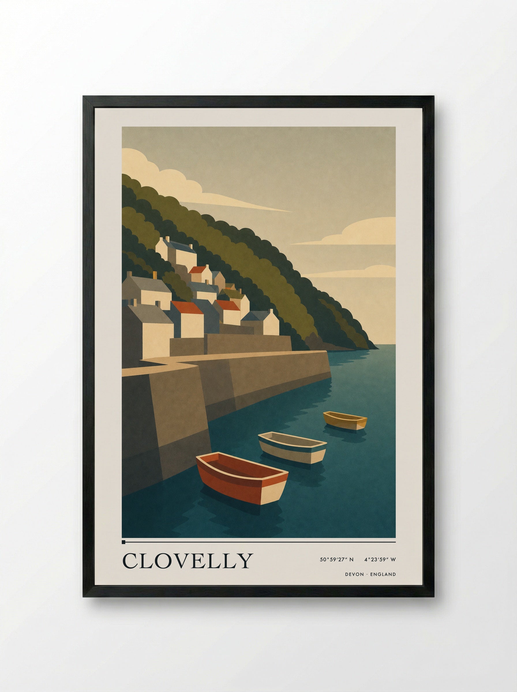Clovelly Devon Travel Poster - Framed Print Black