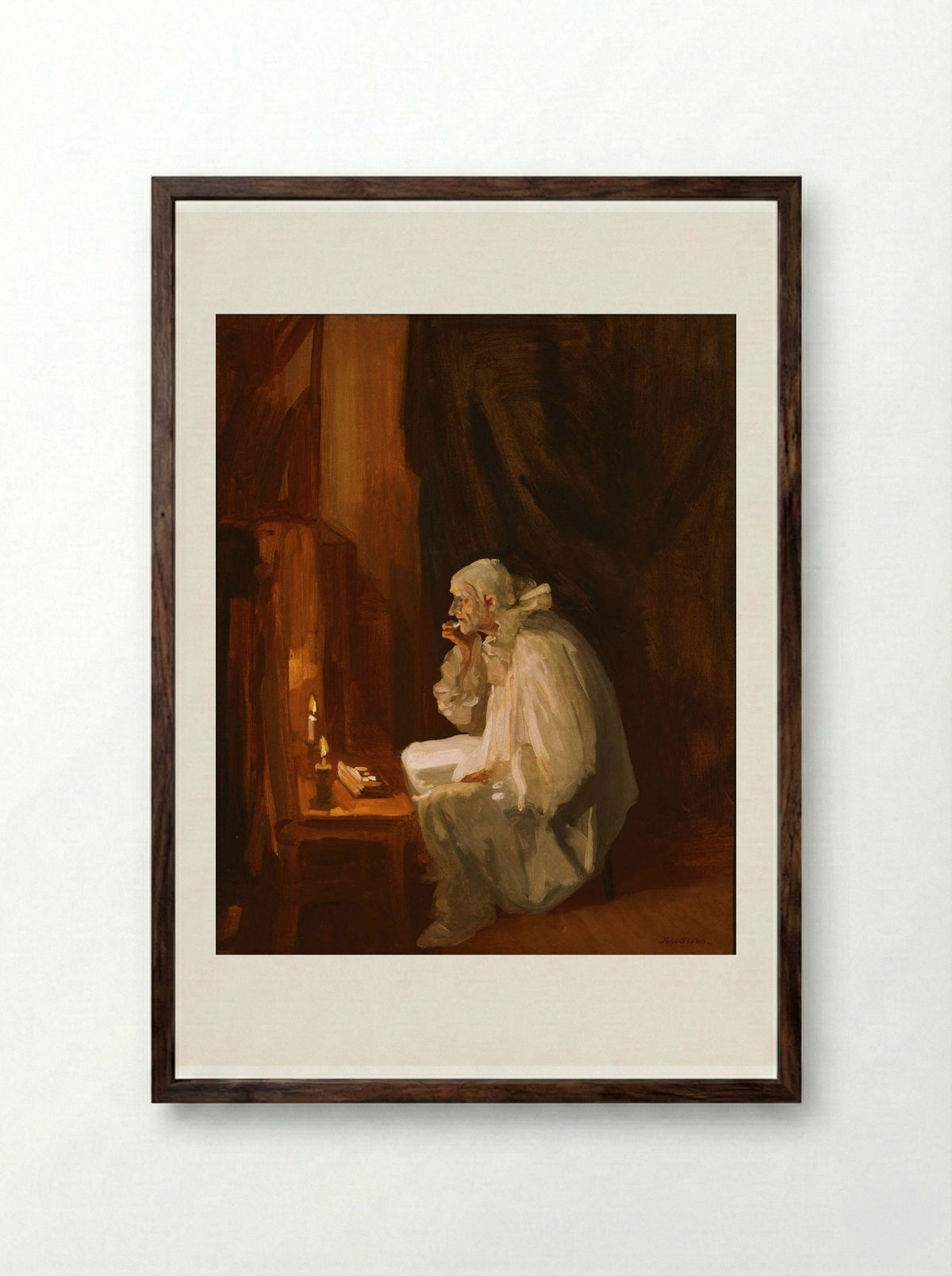 Clown Making Up - John French Sloan - Framed Print Dark Wood