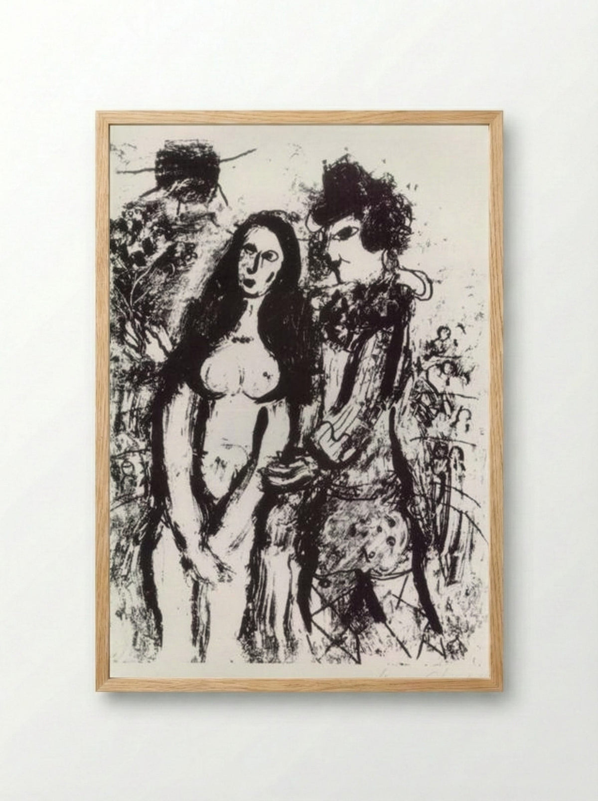Clown in Love - Marc Chagall - Framed Print Wood