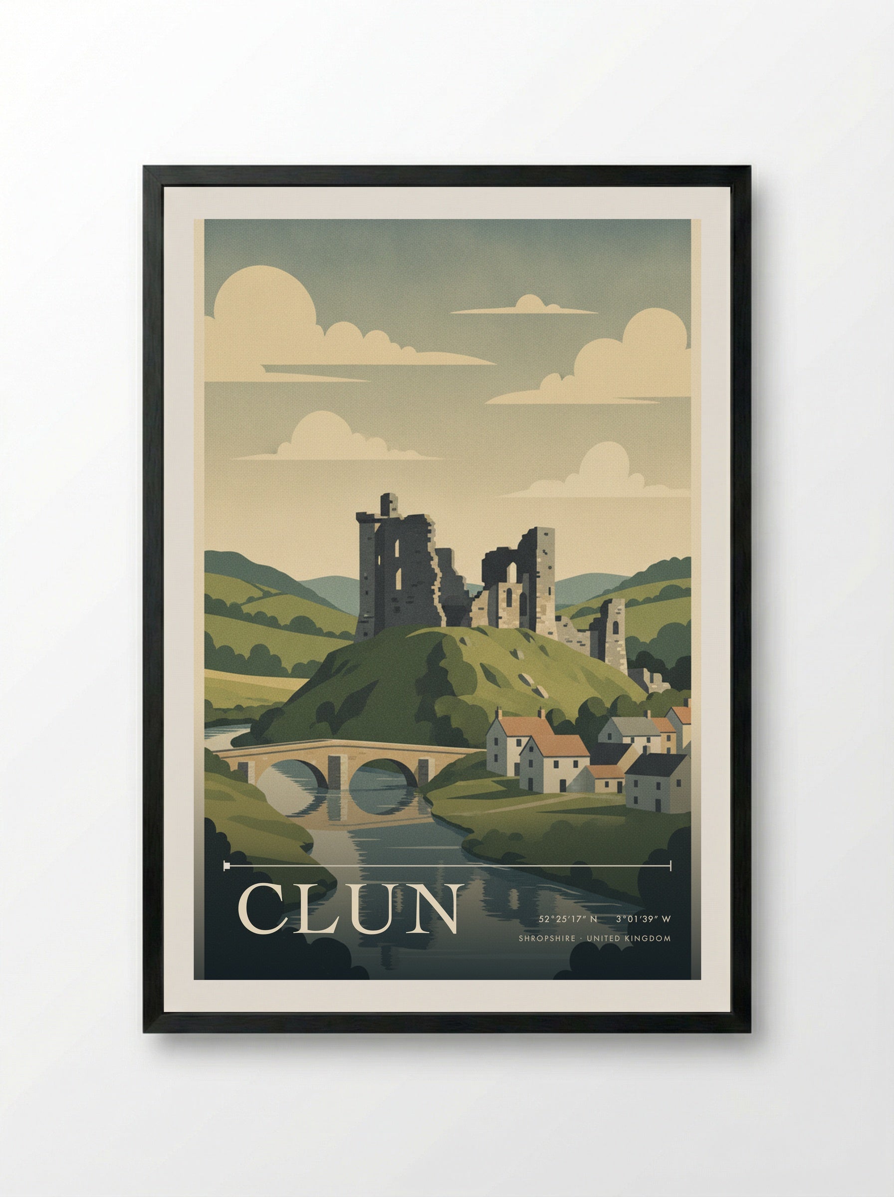 Clun Shropshire United Kingdom Travel Poster - Framed Print Black