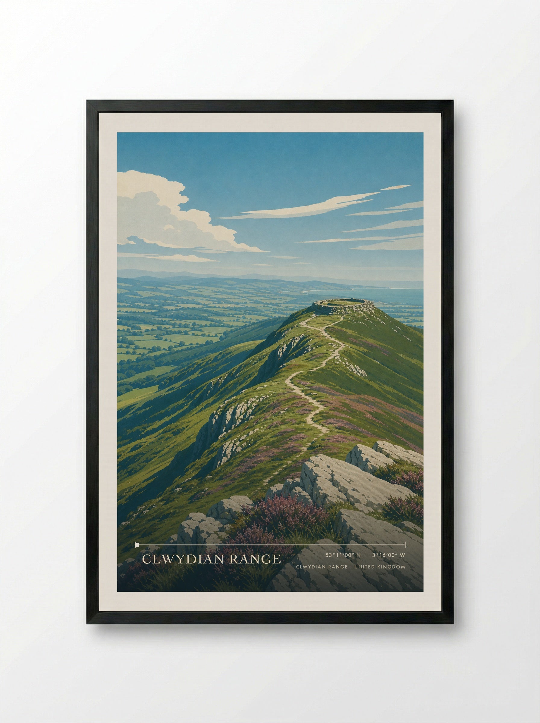 Clwydian Range United Kingdom Travel Poster - Framed Print Black