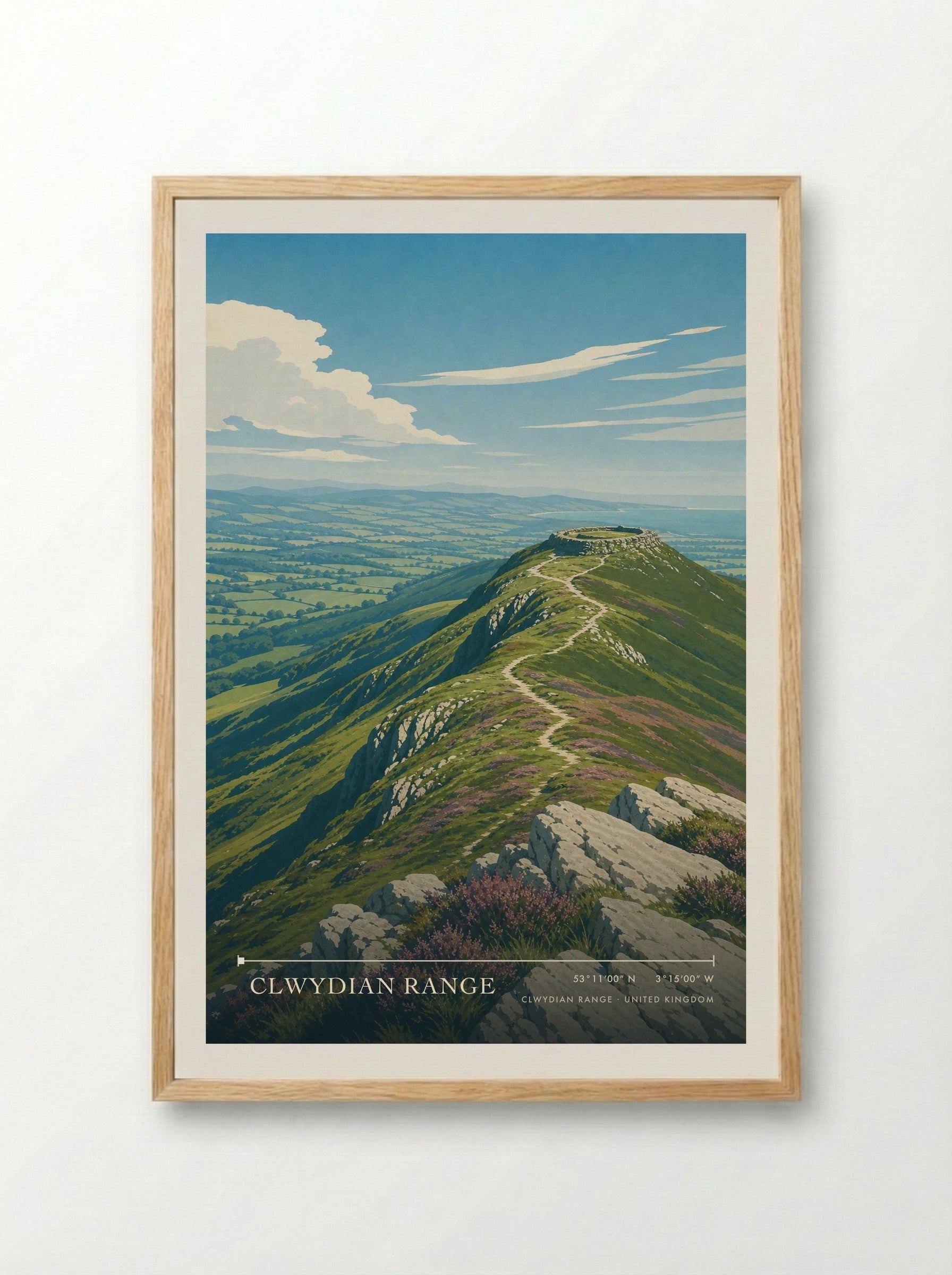 Clwydian Range United Kingdom Travel Poster - Framed Print Wood