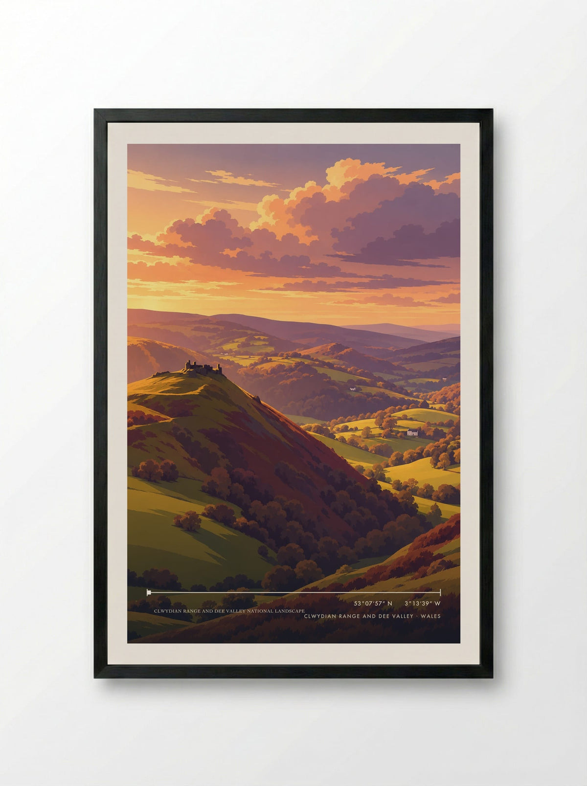 Clwydian Range and Dee Valley National Landscape | Travel Poster - Framed Print Black