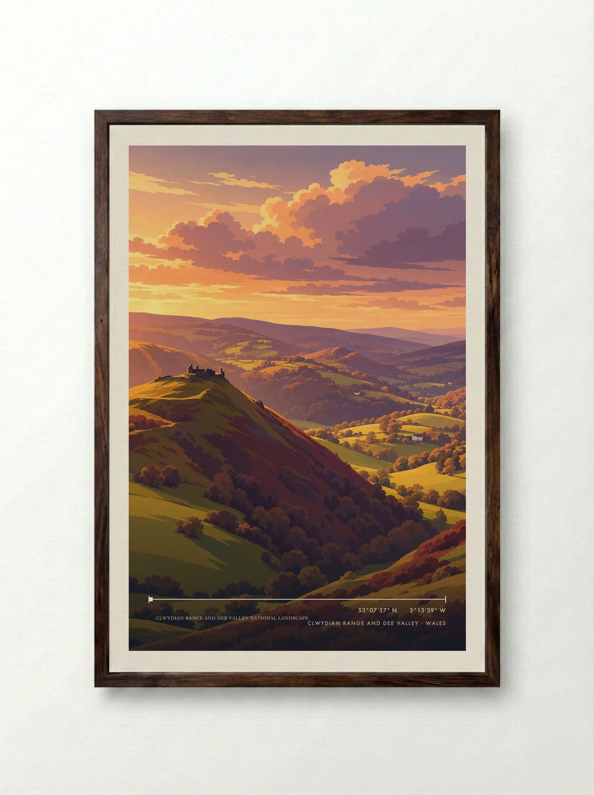 Clwydian Range and Dee Valley National Landscape | Travel Poster - Framed Print Dark Wood
