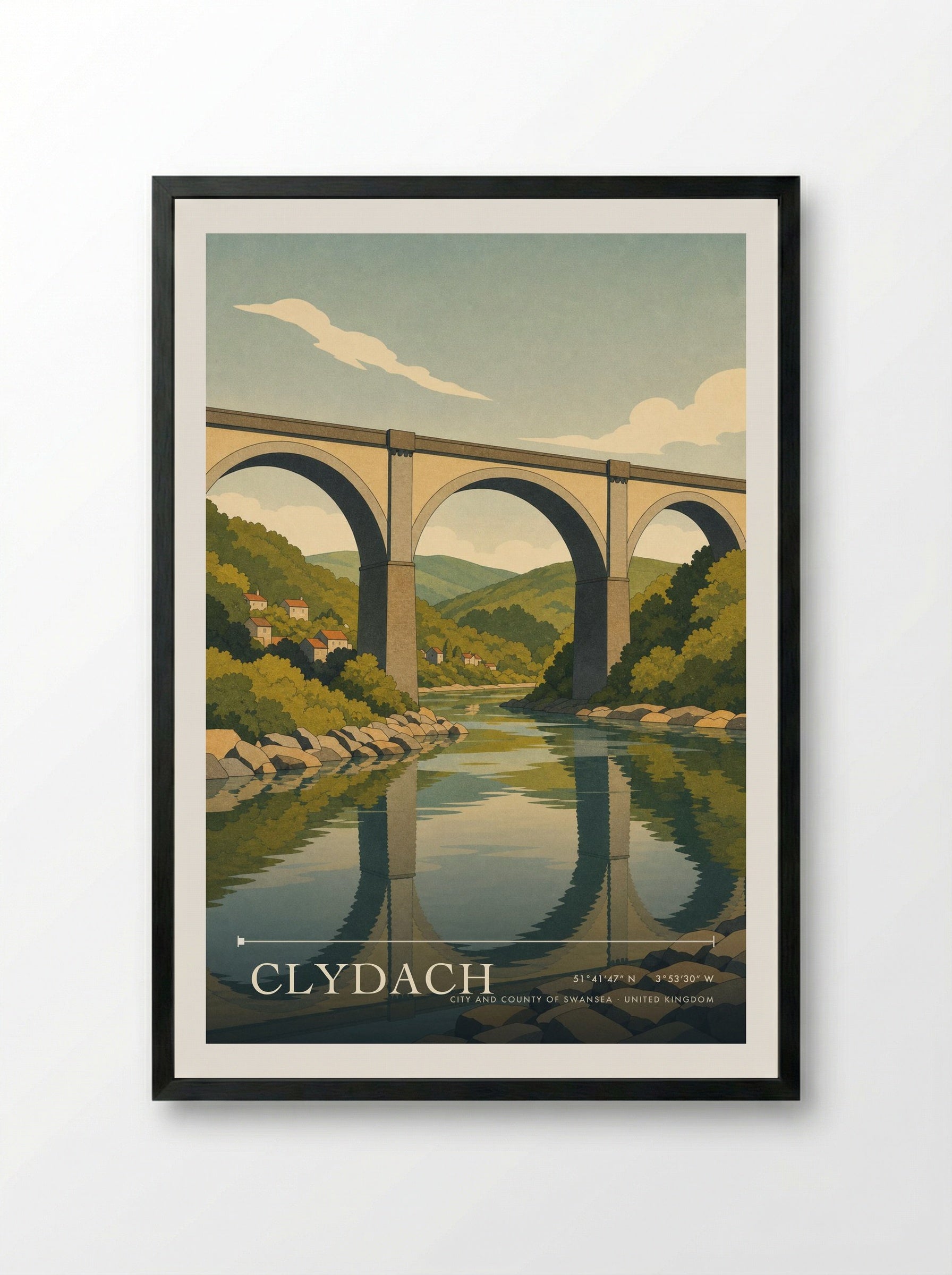 Clydach City and County of Swansea United Kingdom Travel Poster - Framed Print Black