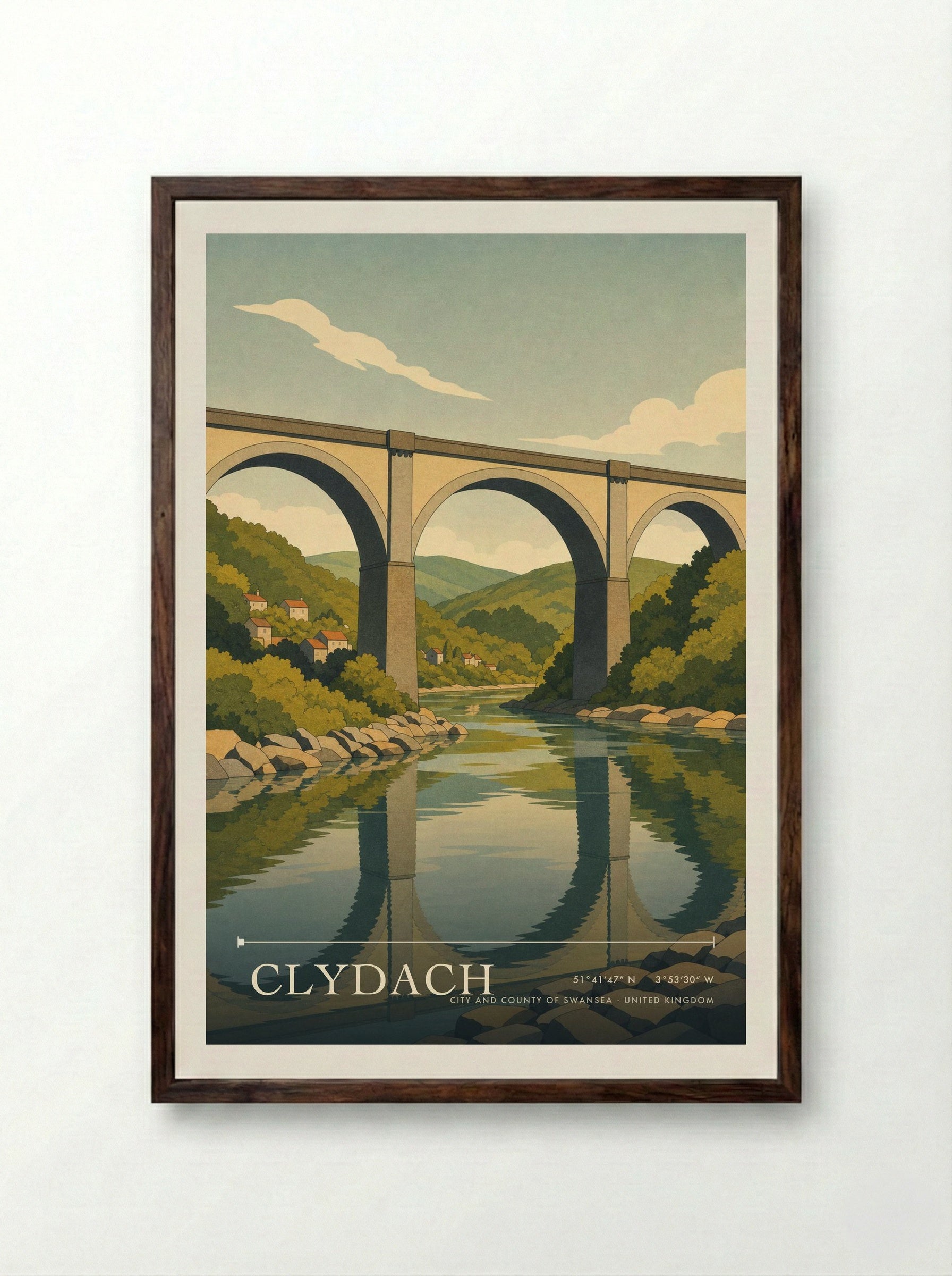 Clydach City and County of Swansea United Kingdom Travel Poster - Framed Print Dark Wood