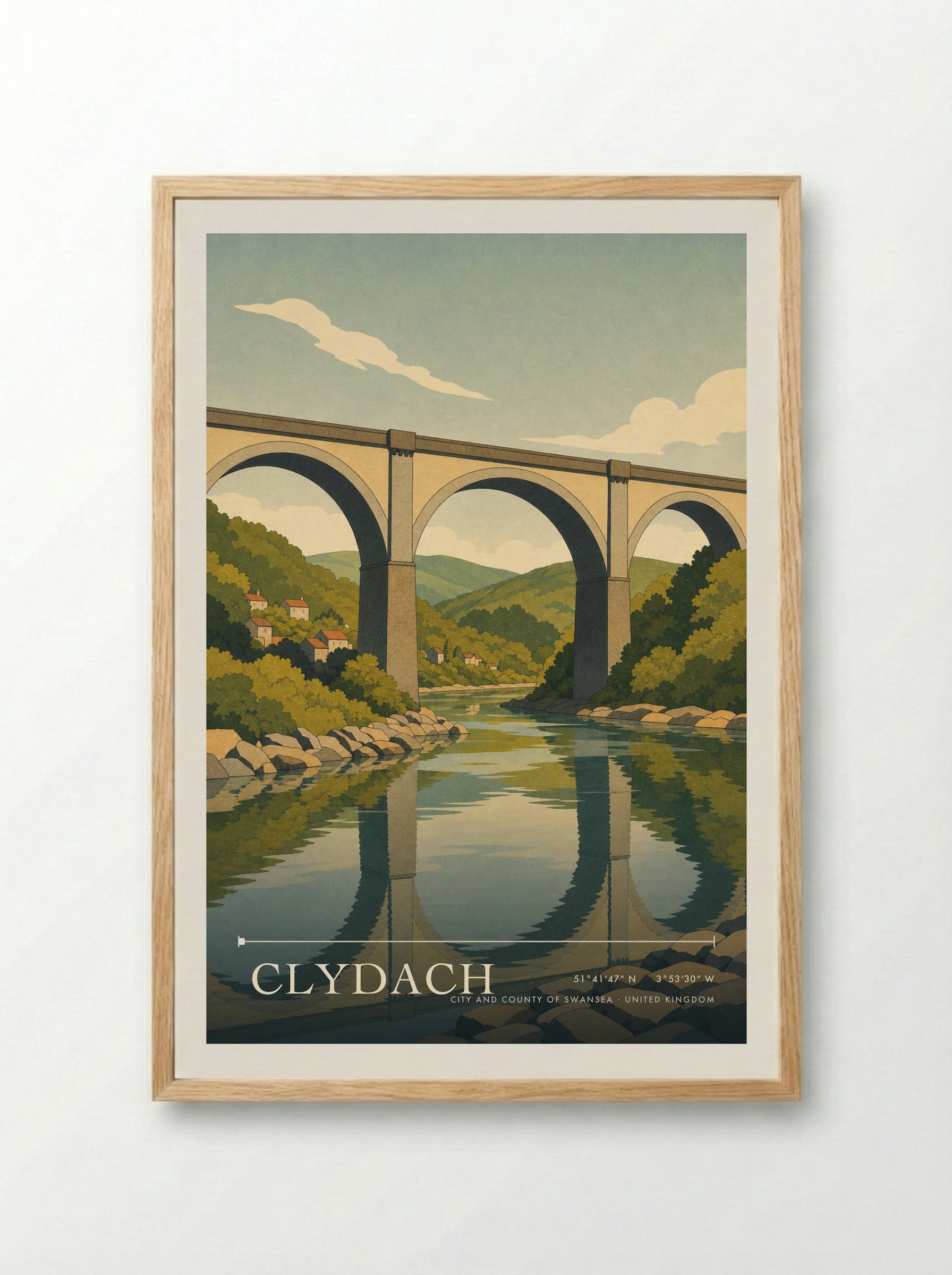 Clydach City and County of Swansea United Kingdom Travel Poster - Framed Print Wood