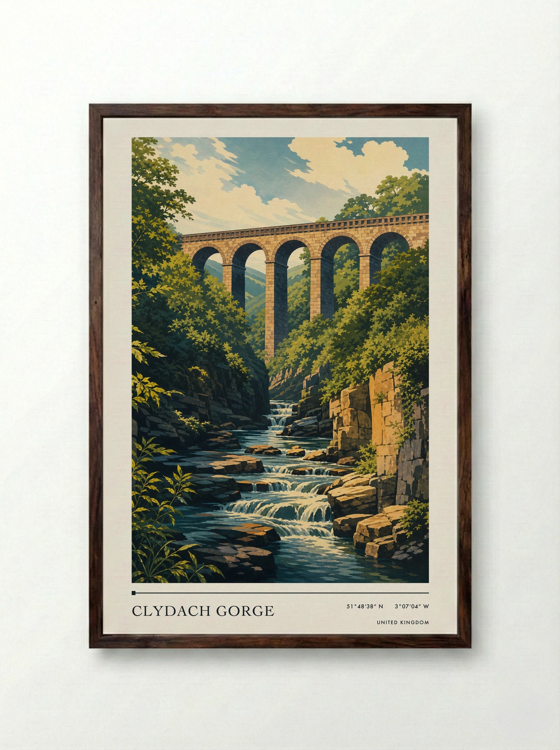 Clydach Gorge United Kingdom Travel Poster - Framed Print Dark Wood