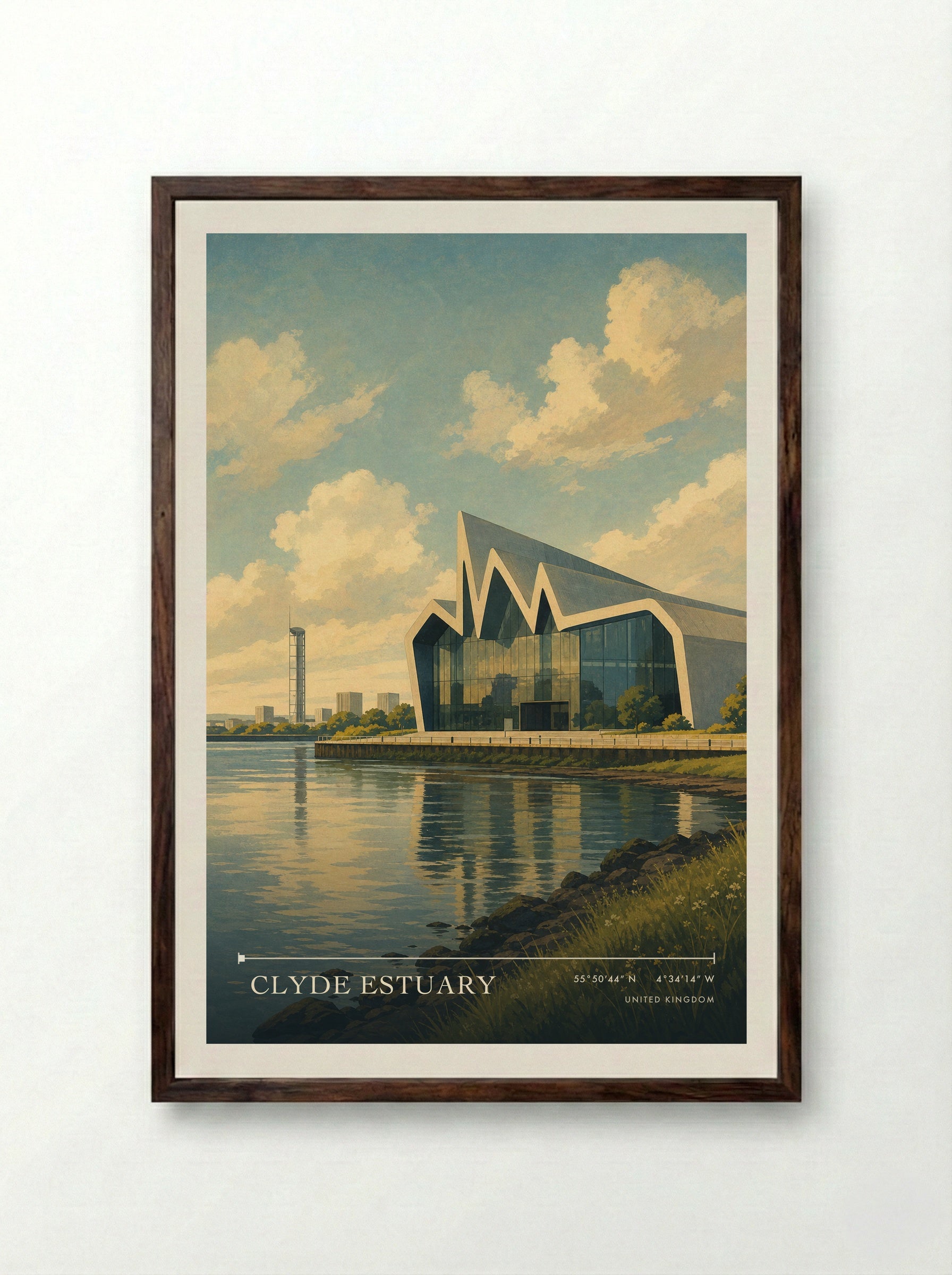 Clyde Estuary United Kingdom Travel Poster - Framed Print Dark Wood