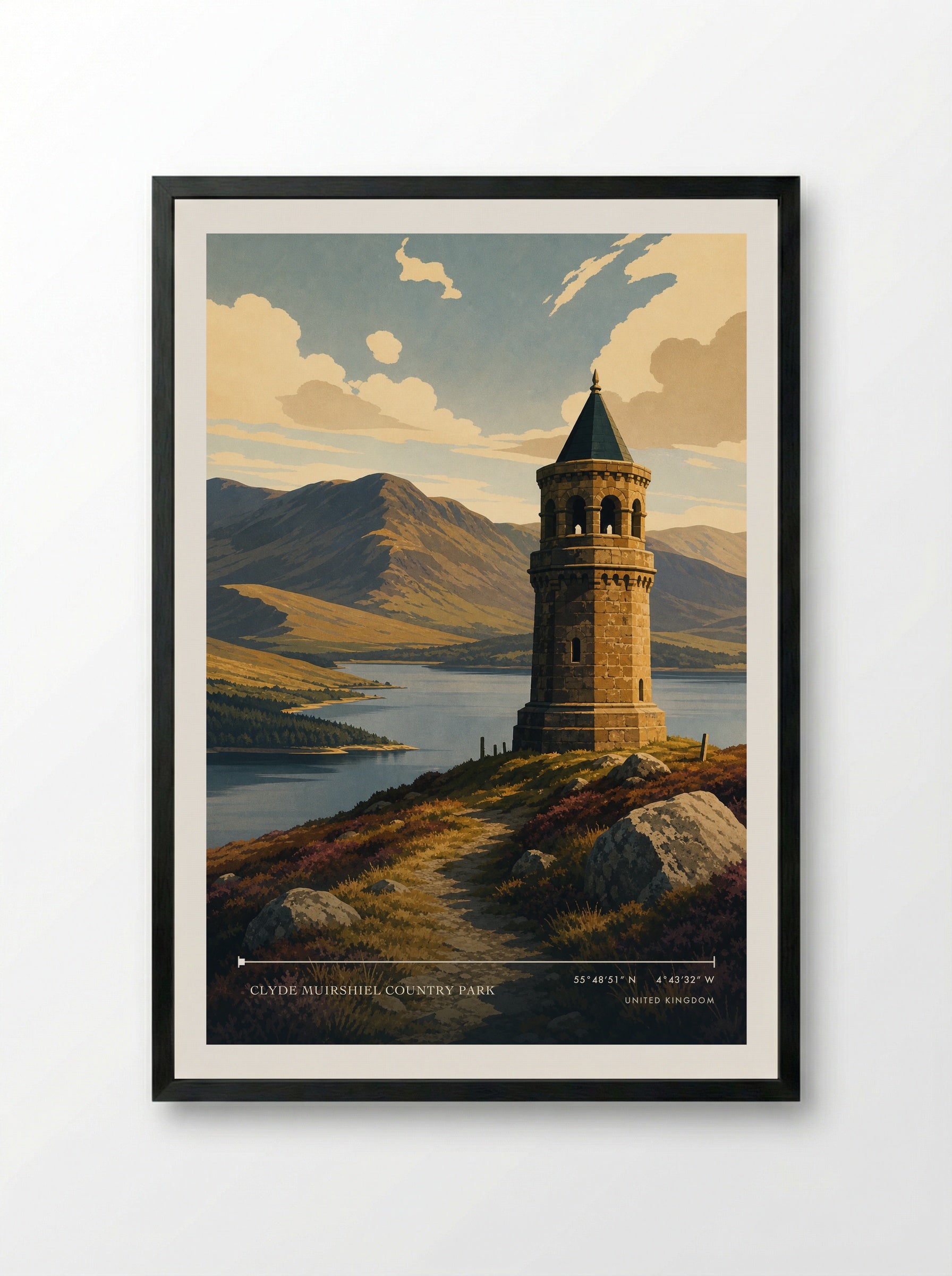 Clyde Muirshiel Country Park United Kingdom Travel Poster - Framed Print Black