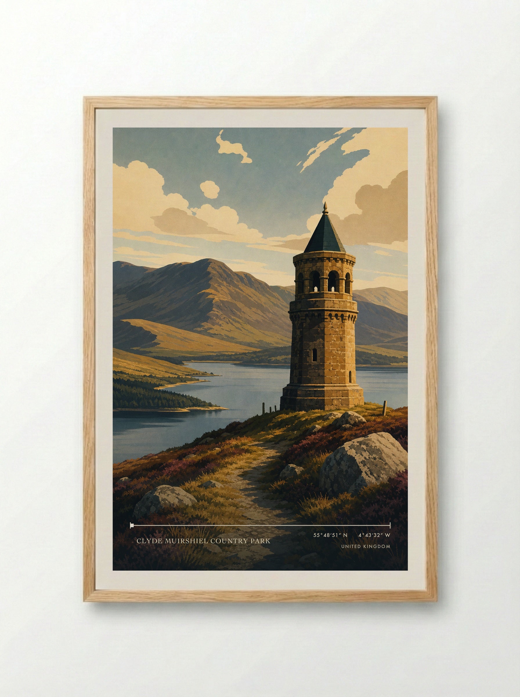 Clyde Muirshiel Country Park United Kingdom Travel Poster - Framed Print Wood