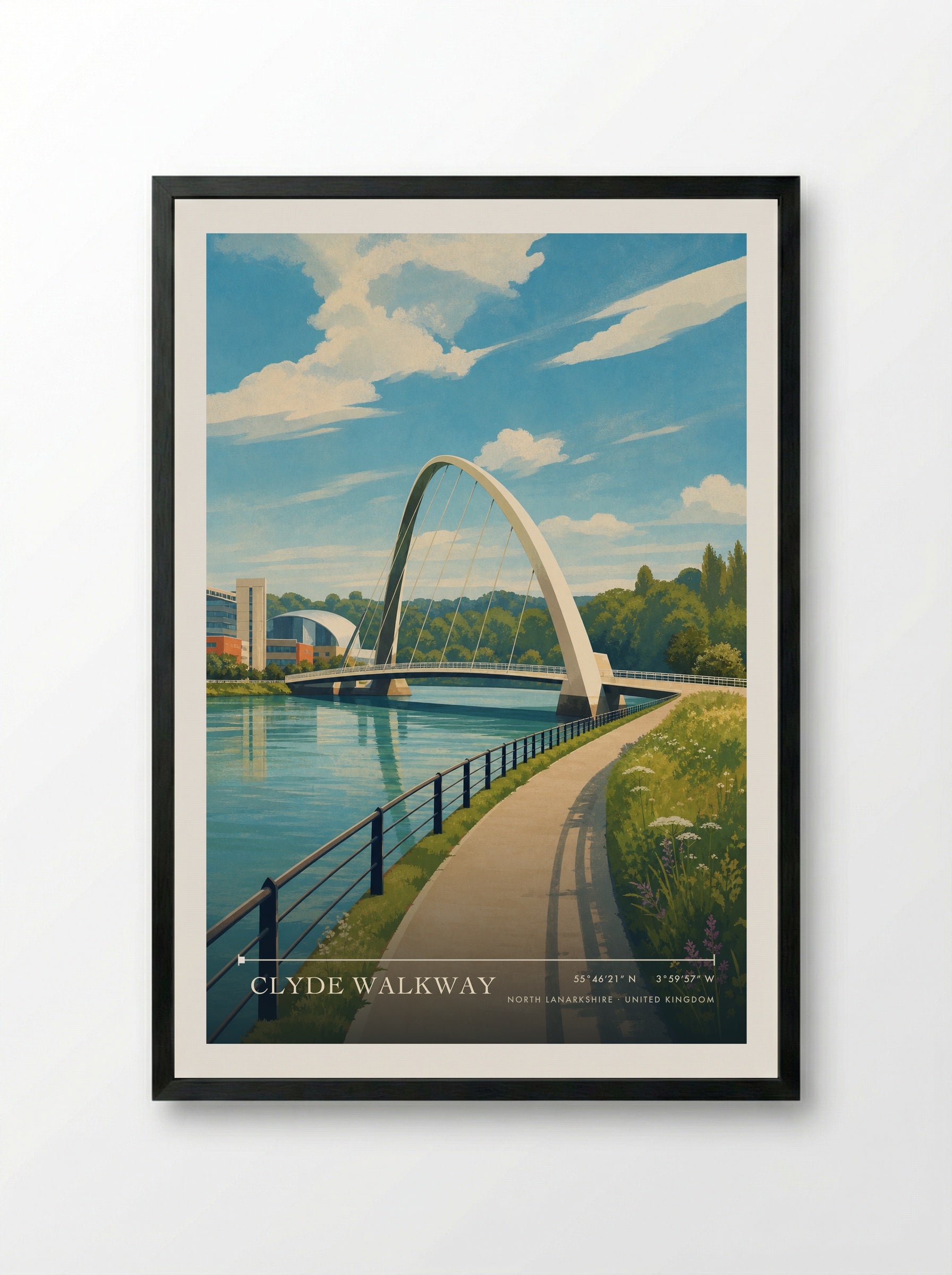Clyde Walkway North Lanarkshire United Kingdom Travel Poster - Framed Print Black