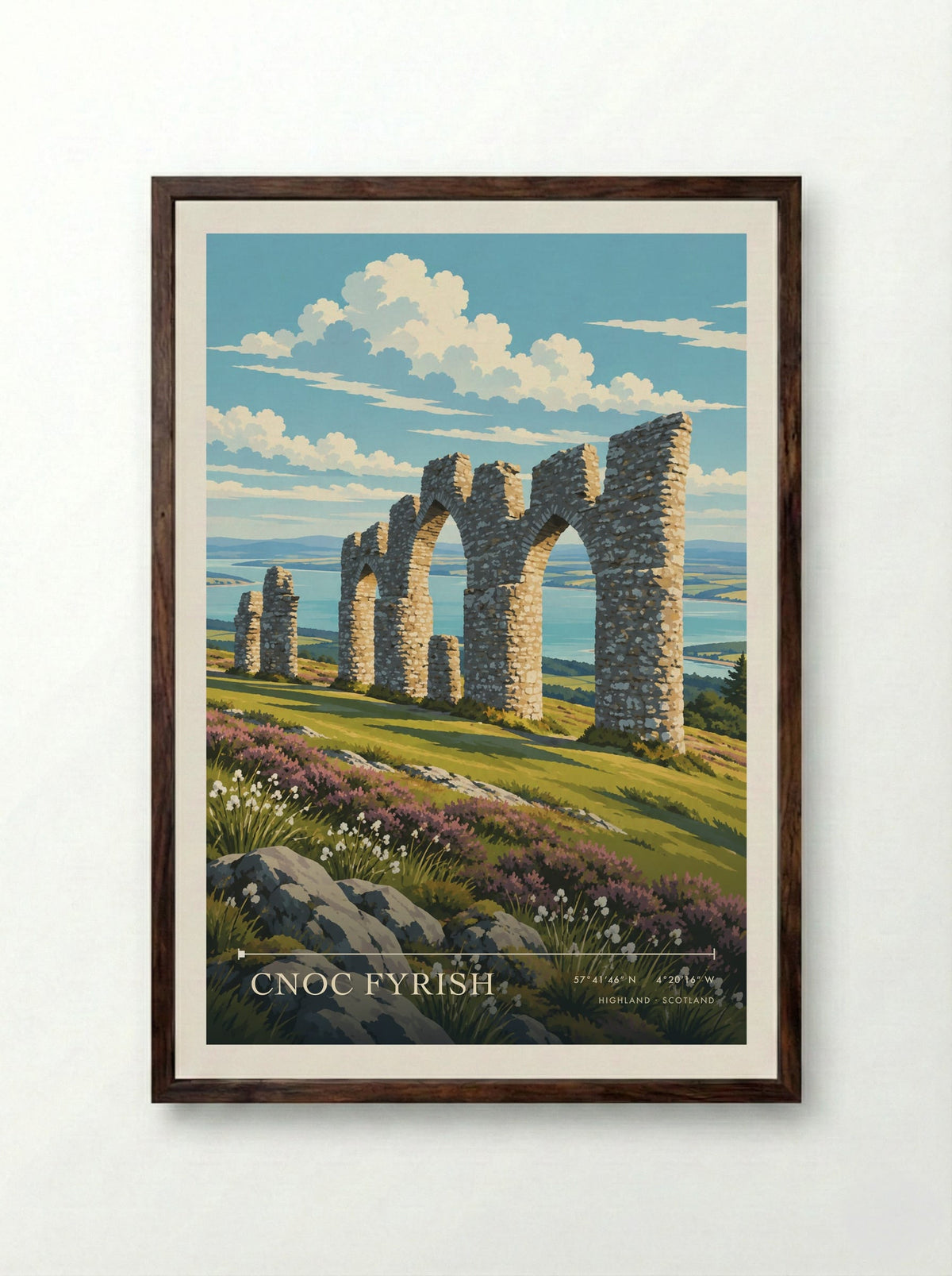 Cnoc Fyrish, Highland | Travel Poster - Framed Print Dark Wood