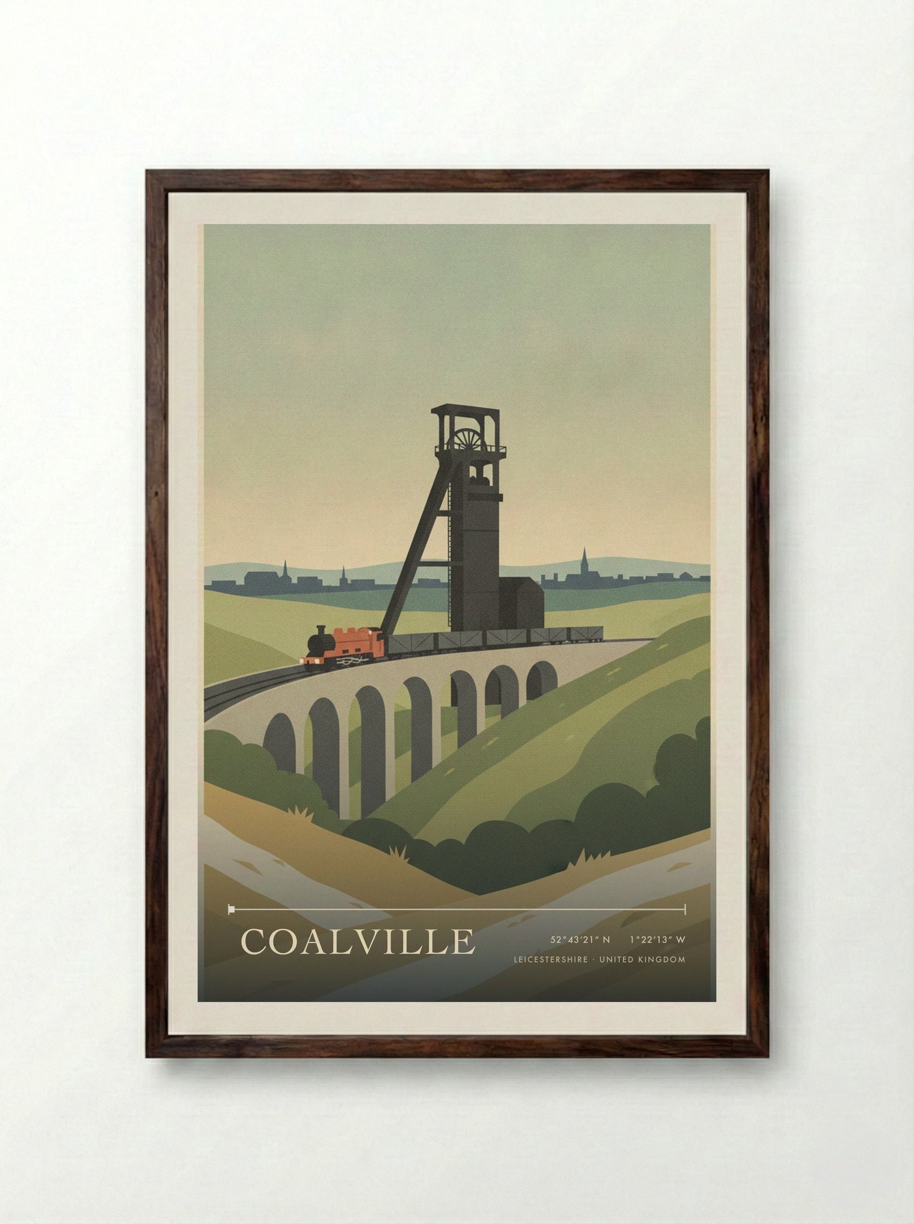 Coalville Leicestershire United Kingdom Travel Poster - Framed Print Dark Wood