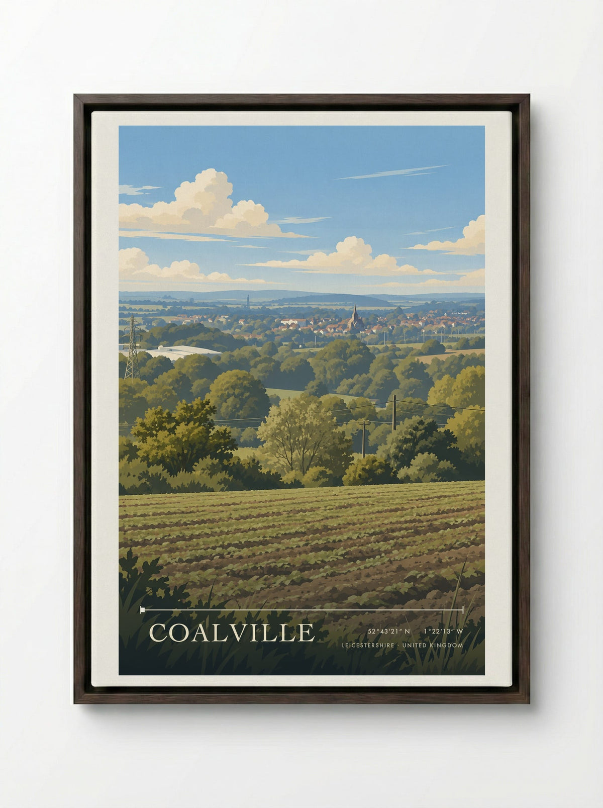 Coalville, Leicestershire | Travel Poster - Framed Canvas Dark Wood