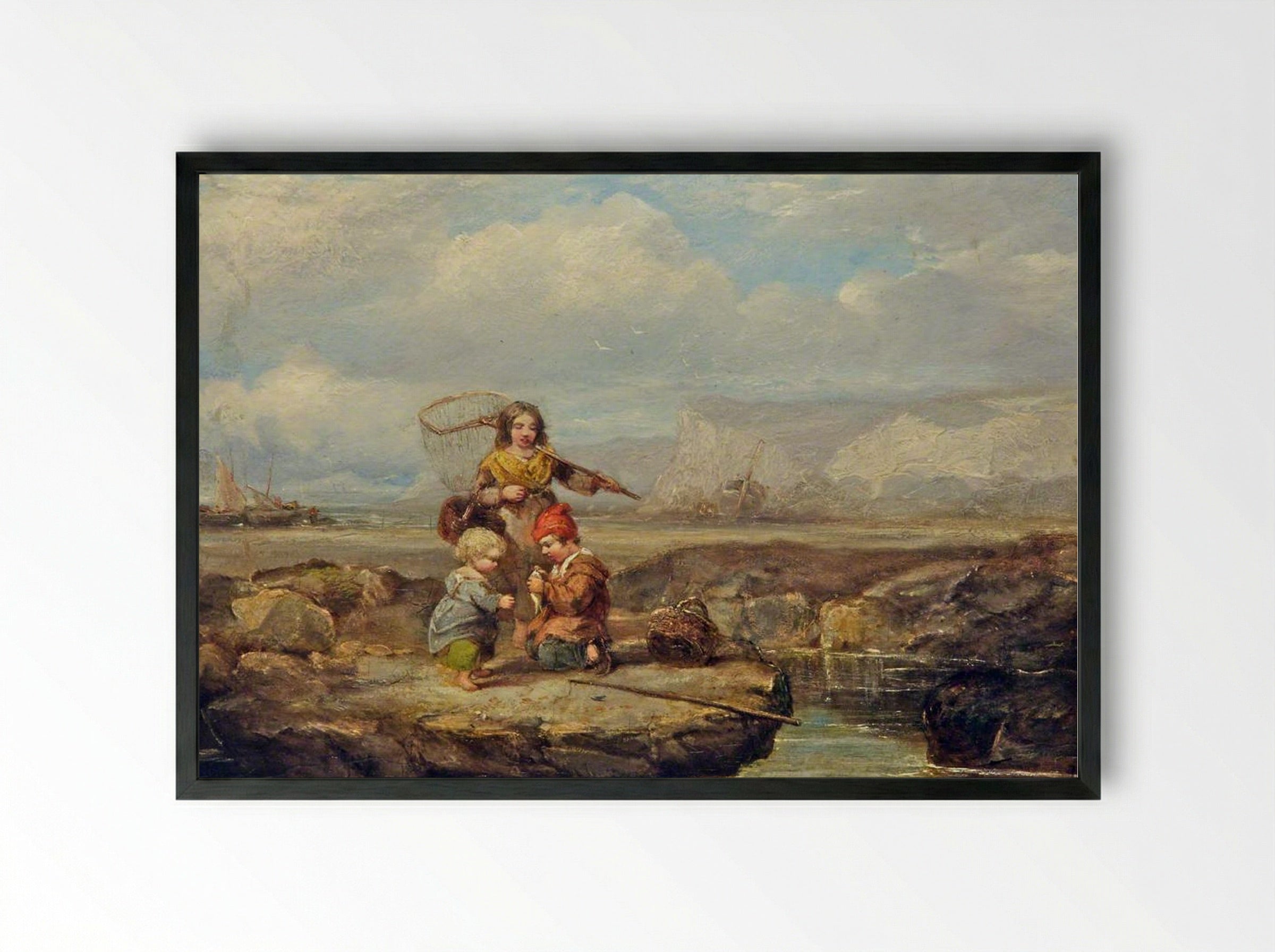 Coast Scene with Figures - William Collins - Framed Print Black
