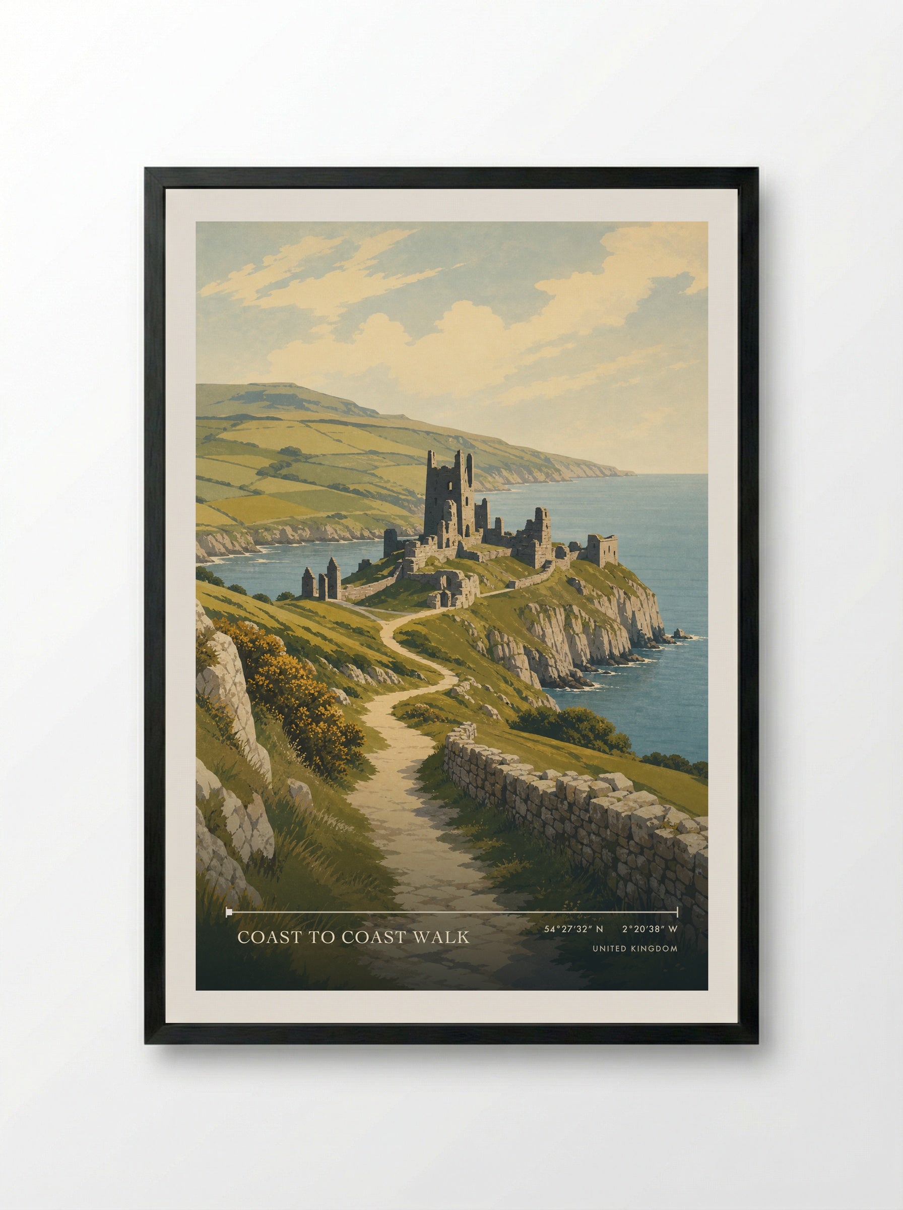 Coast to Coast Walk United Kingdom Travel Poster - Framed Print Black