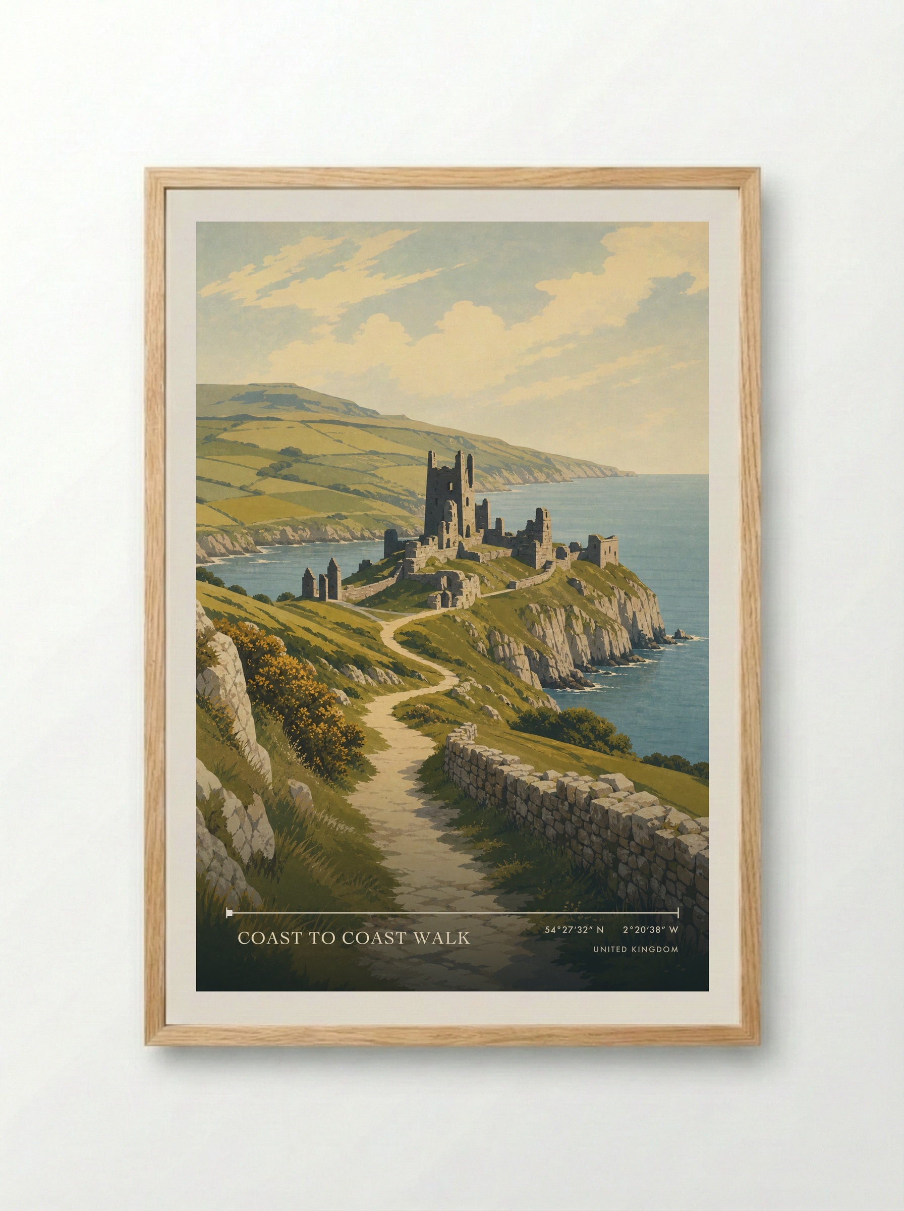 Coast to Coast Walk United Kingdom Travel Poster - Framed Print Wood