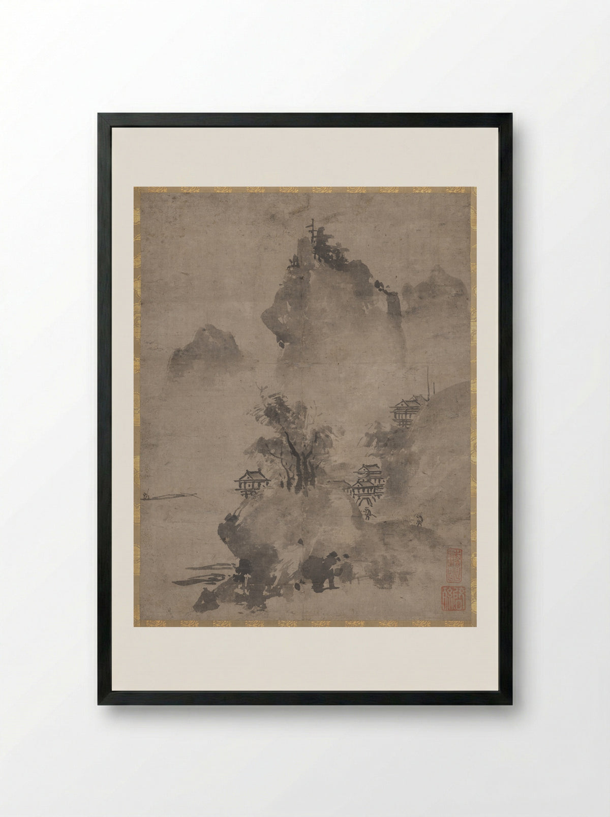 Coastal Landscape in the Haboku Style - Keison - Framed Print Black
