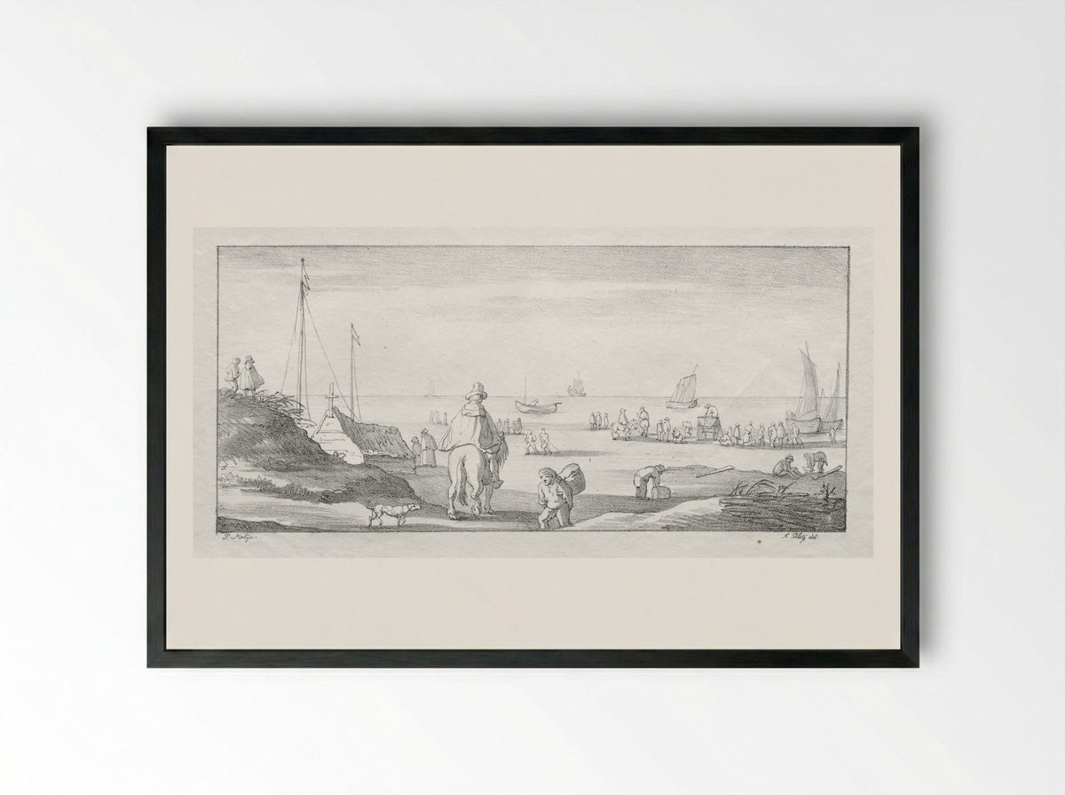 Coastal Scene with Figures - Ferdinand Piloty (I) - Framed Print Black