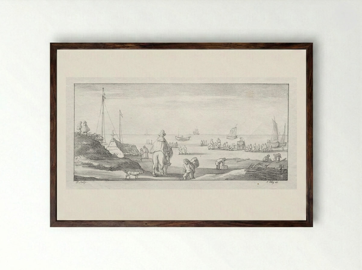 Coastal Scene with Figures - Ferdinand Piloty (I) - Framed Print Dark Wood