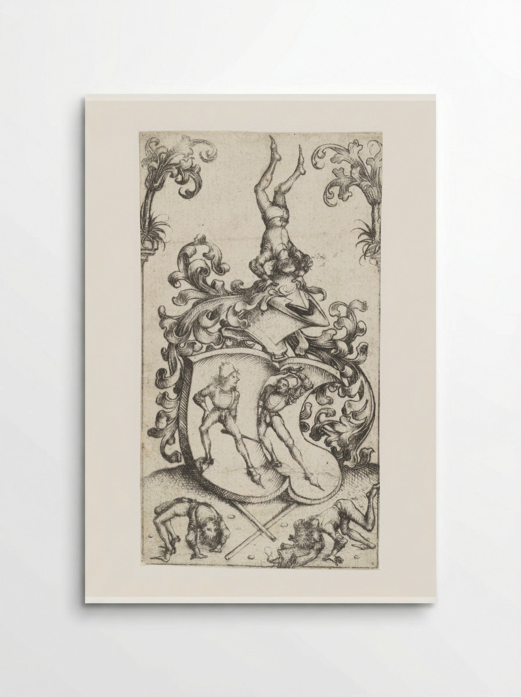 Coat of Arms with Acrobats and Swordsmen - Master of the Amsterdam Cabinet - Poster