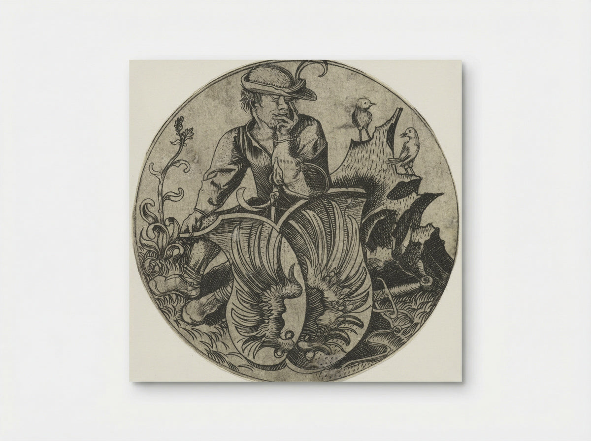 Coat of Arms with Wings Held by a Peasant - Wenzel von Olmütz - Poster